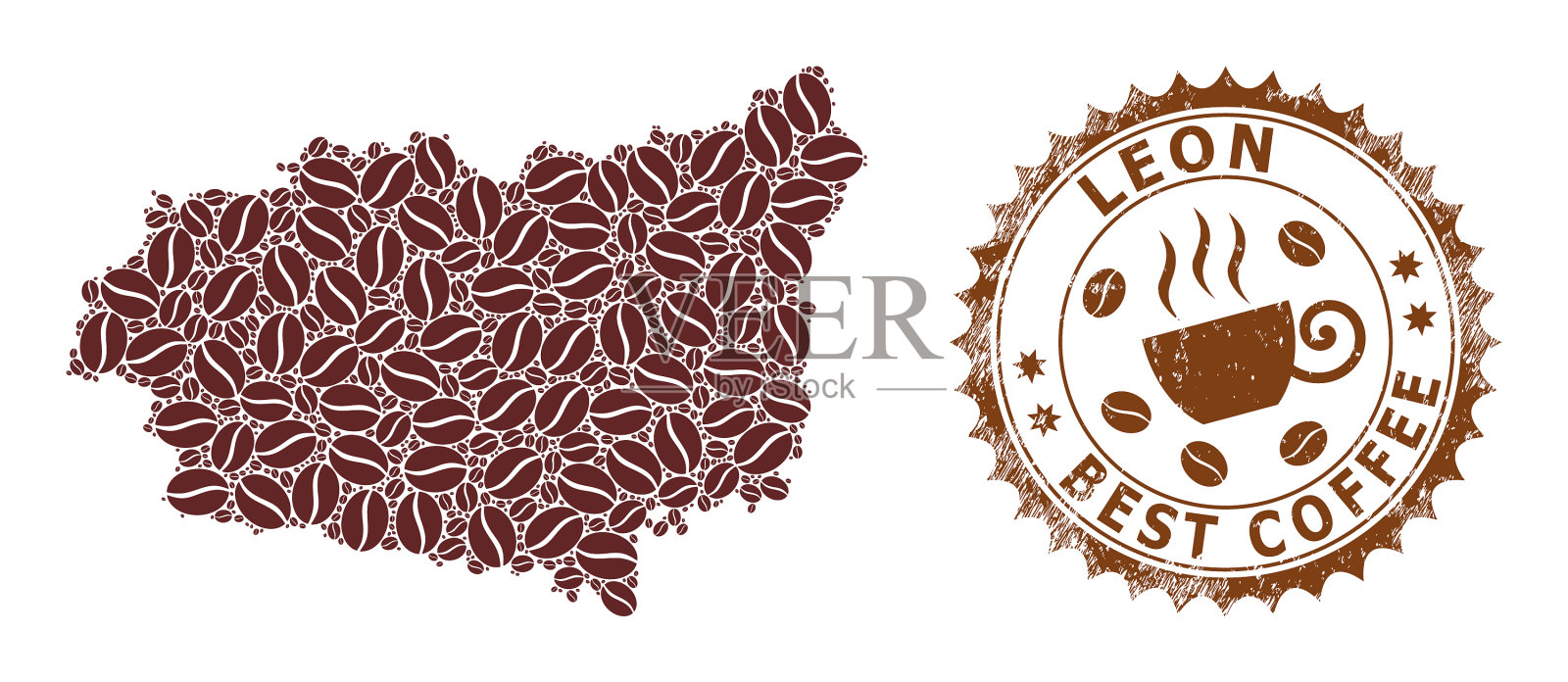 利昂省咖啡豆和马赛克地图插画图片素材