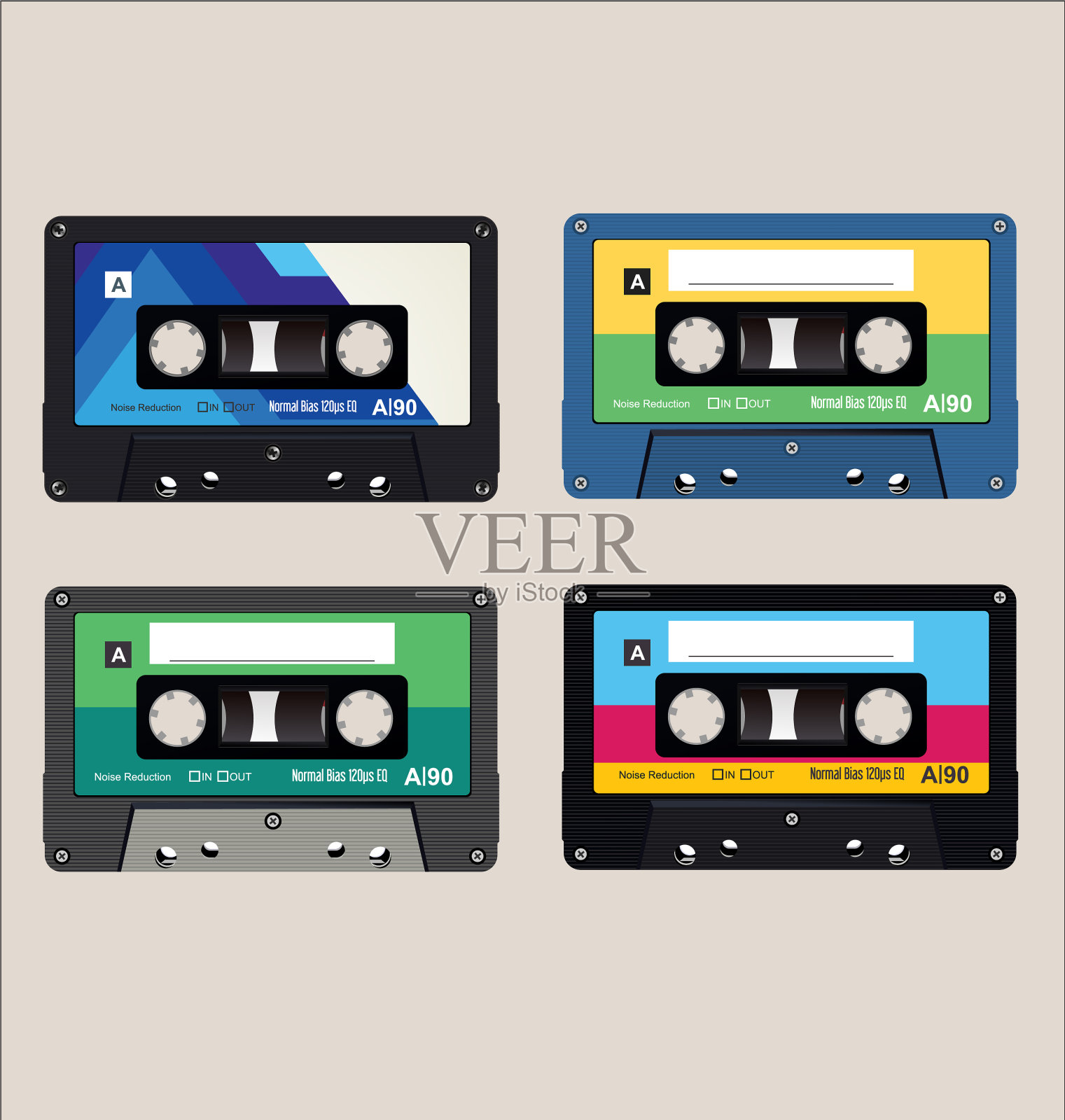 旧彩色音频磁带背景插画图片素材