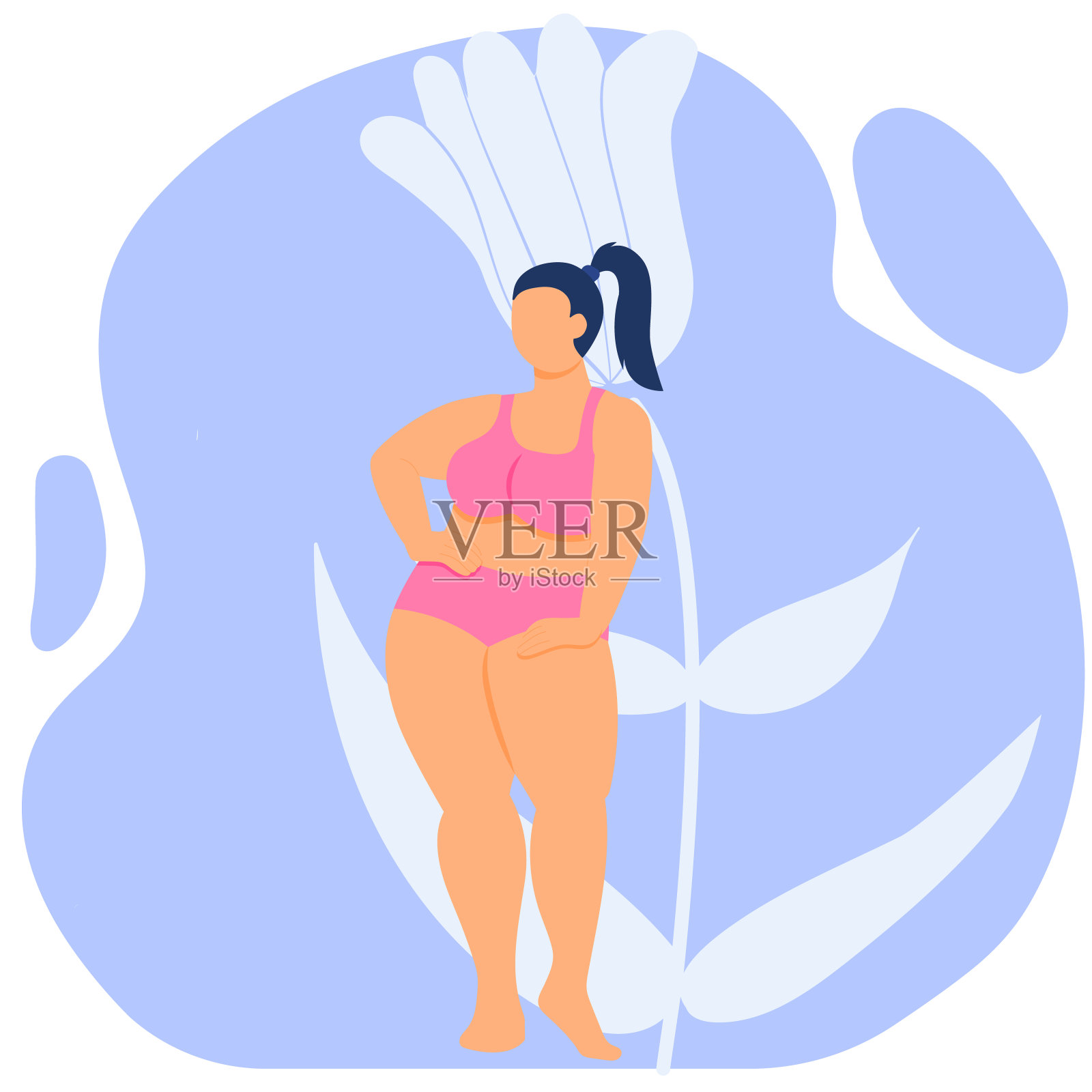 胖女孩为自己的身体感到骄傲。自我的爱。穿着内衣，身材丰满的胖女人。股票矢量插图孤立在白色。插画图片素材