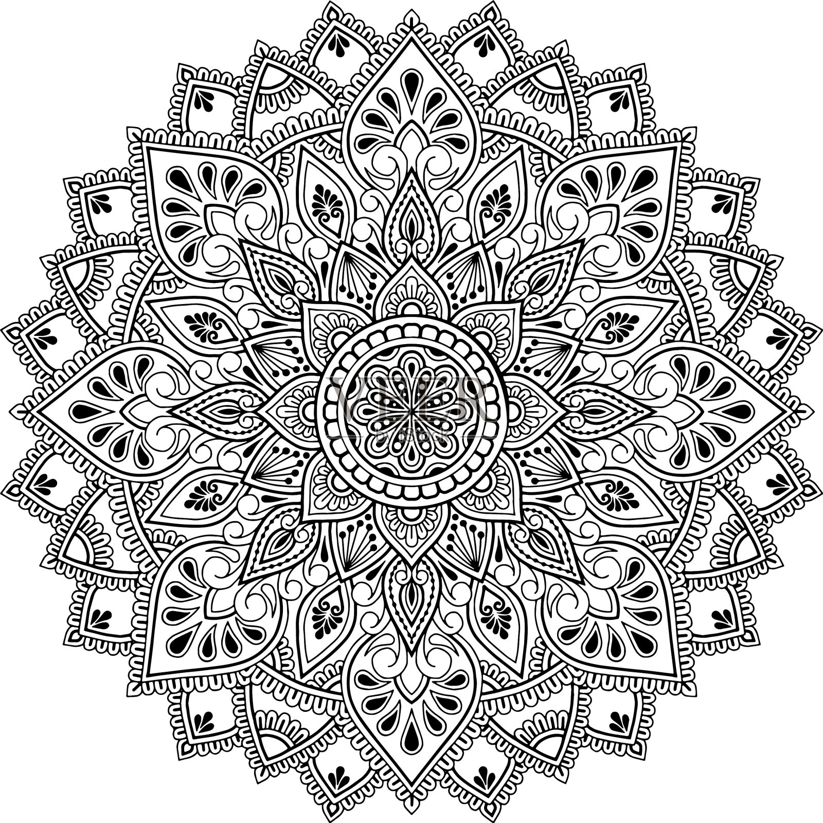 曼荼罗图案黑白涂鸦素描插画图片素材