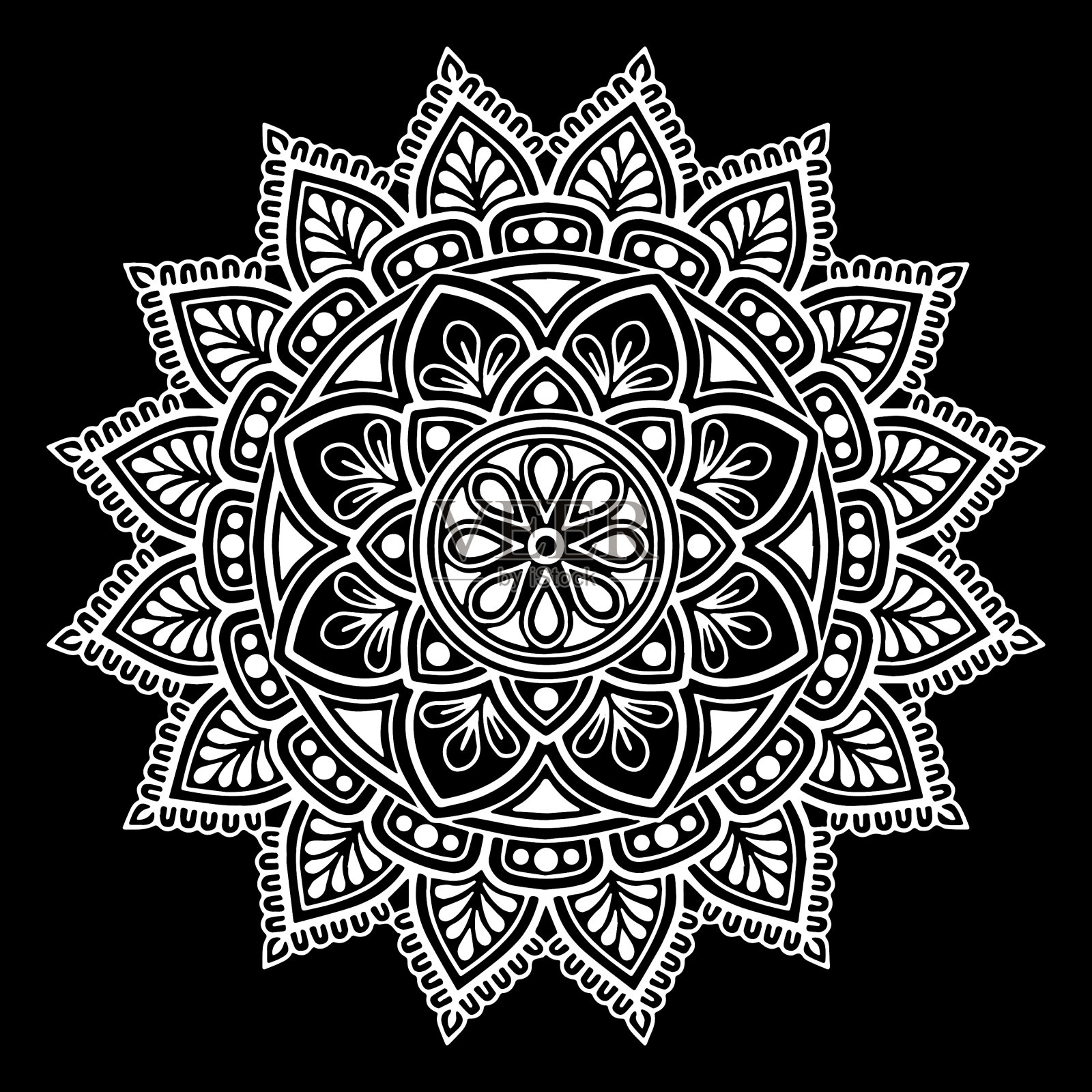 曼荼罗图案白色涂鸦素描插画图片素材