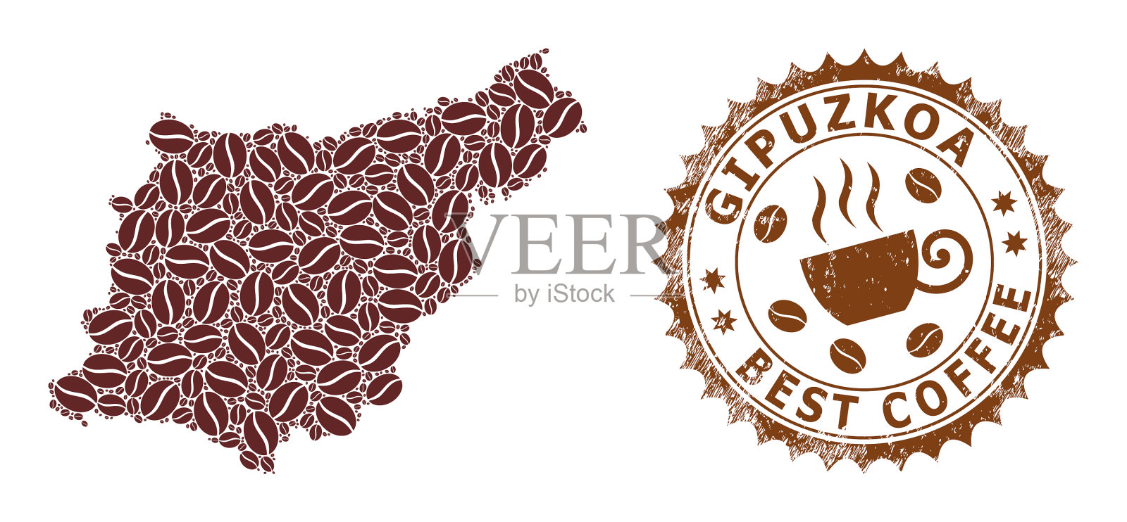 吉布斯科亚省咖啡豆马赛克地图插画图片素材