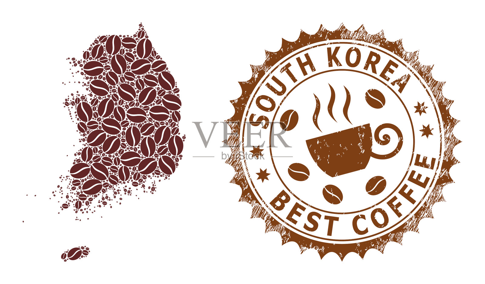 马赛克地图韩国与咖啡豆和插画图片素材
