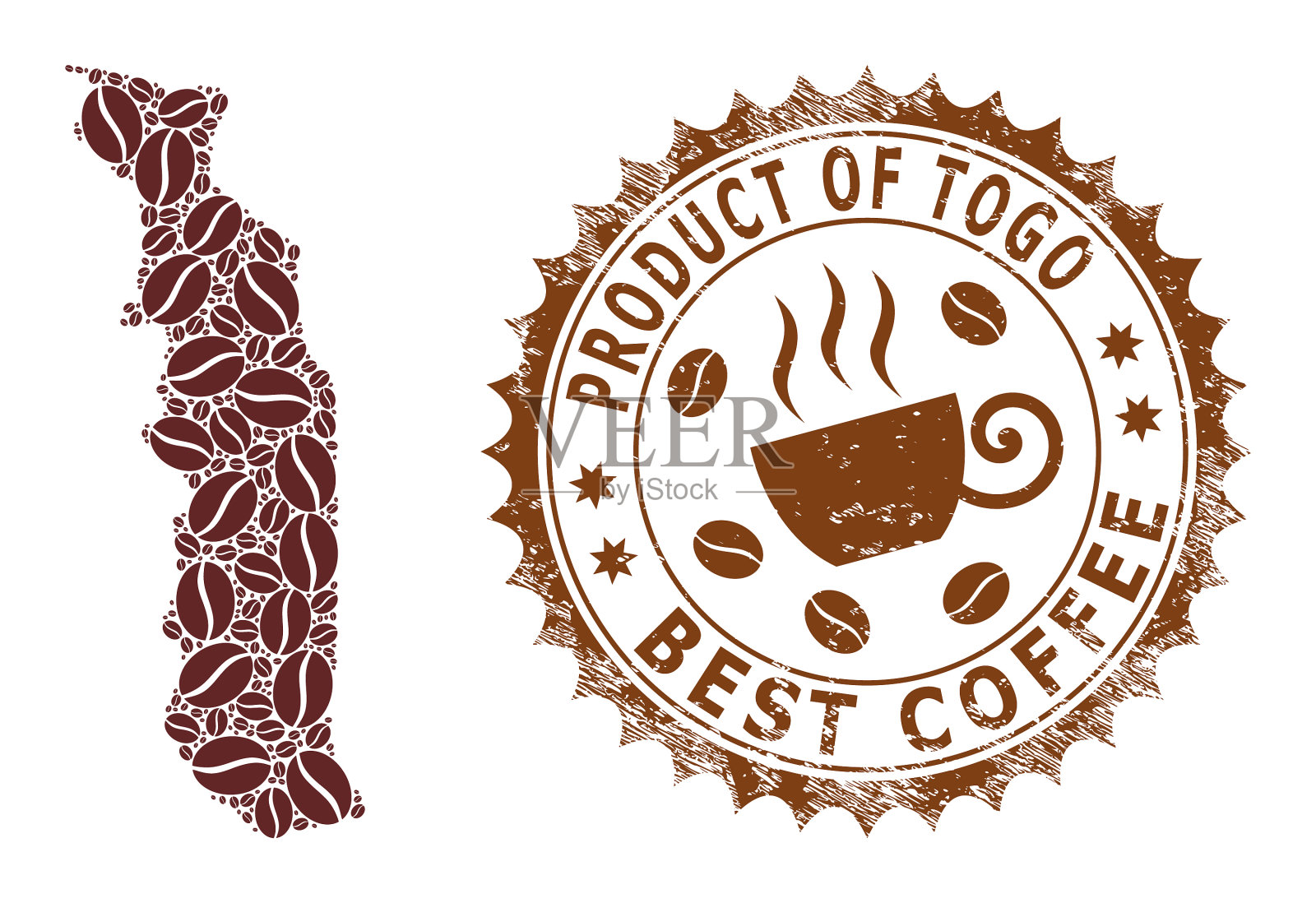 马赛克地图多哥与咖啡和纹理奖插画图片素材