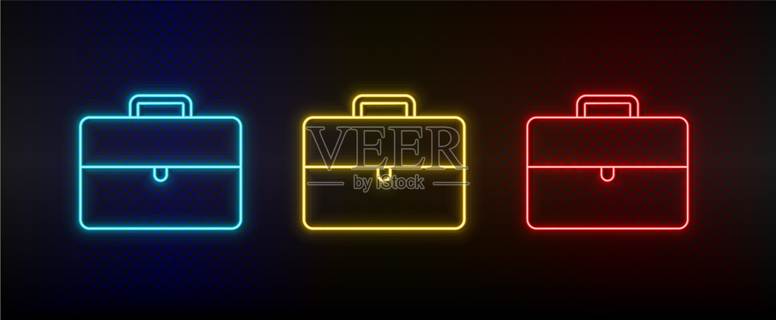 霓虹灯图标公文包设置红蓝黄图标素材