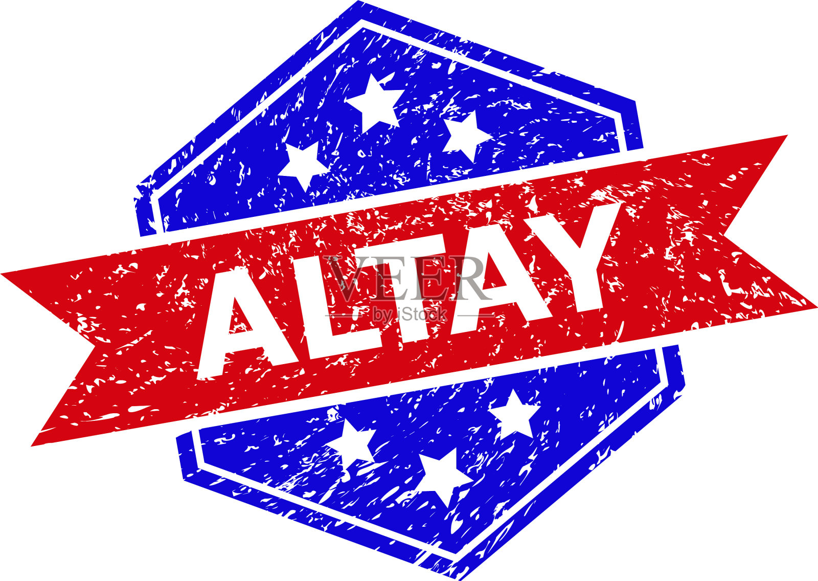 六边形双色阿勒泰印章与grunged纹理插画图片素材