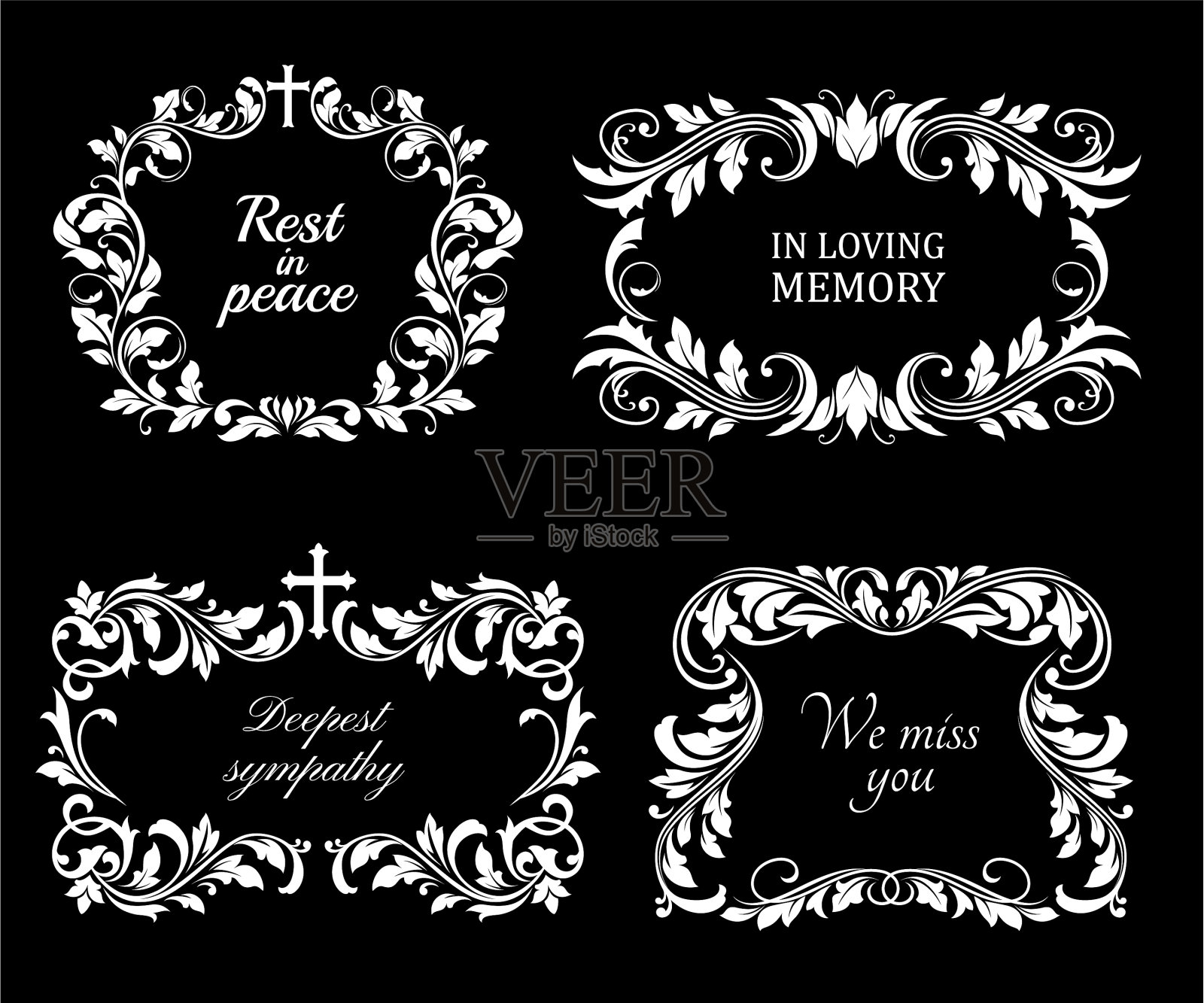 葬礼框架孤立的花卉边框设置图标素材