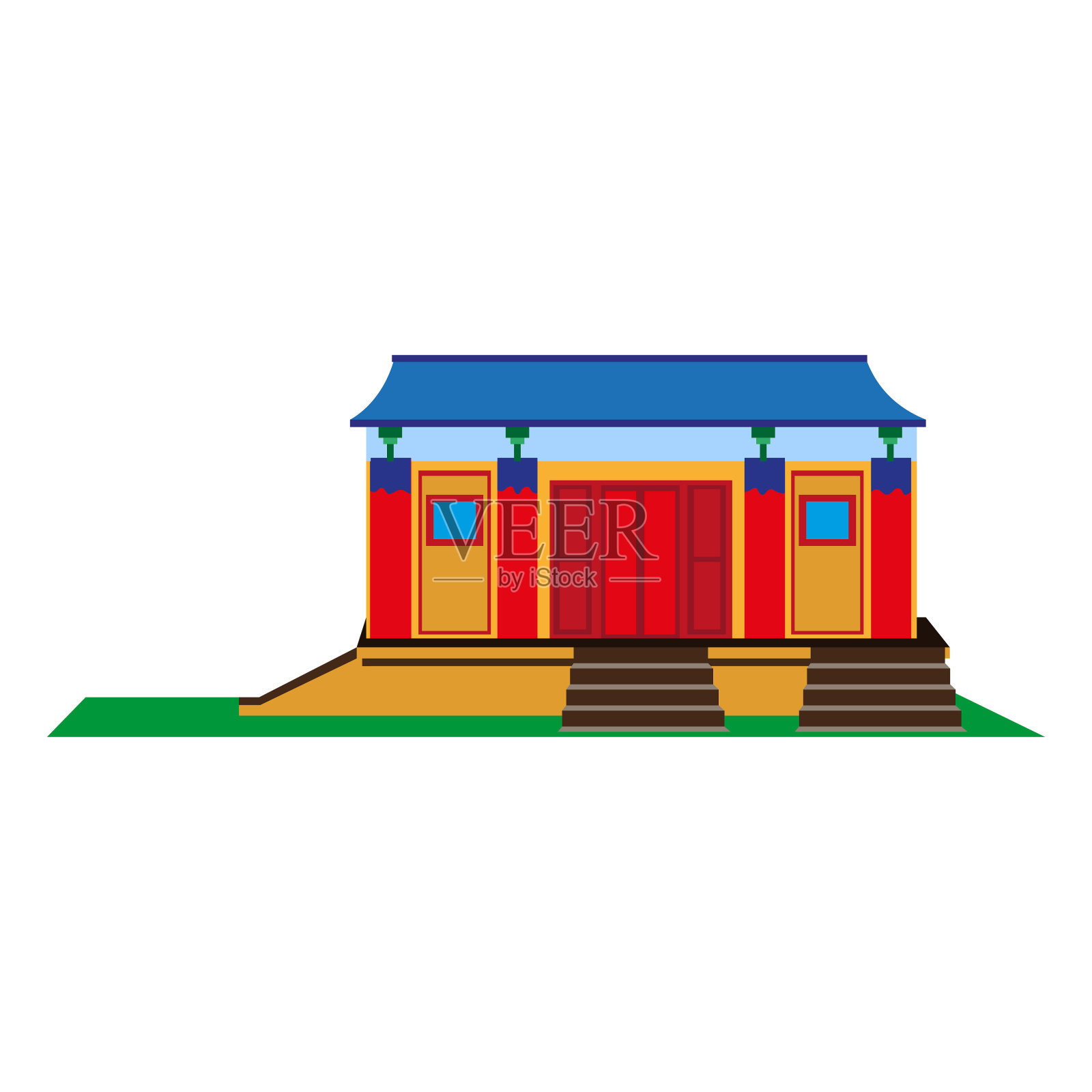 孤立的传统韩国建筑图标插画图片素材