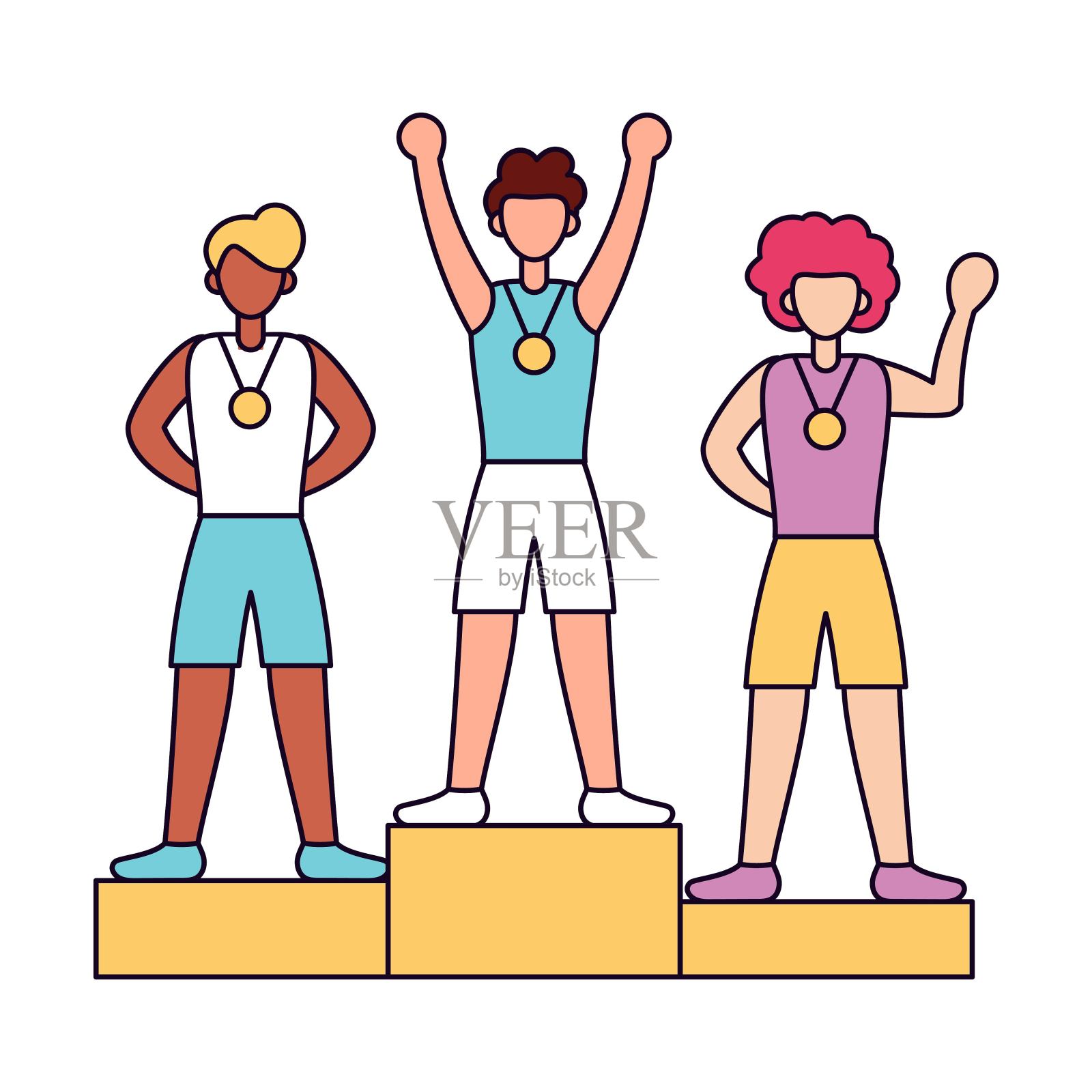 领奖台与运动员人物图标插画图片素材