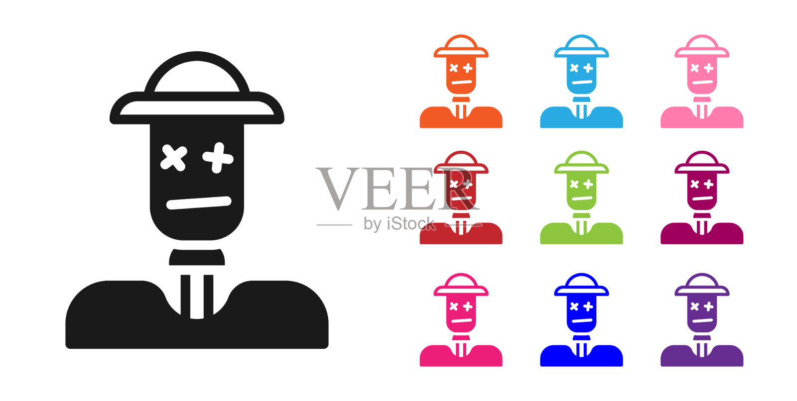 黑色稻草人图标孤立的白色背景插画图片素材