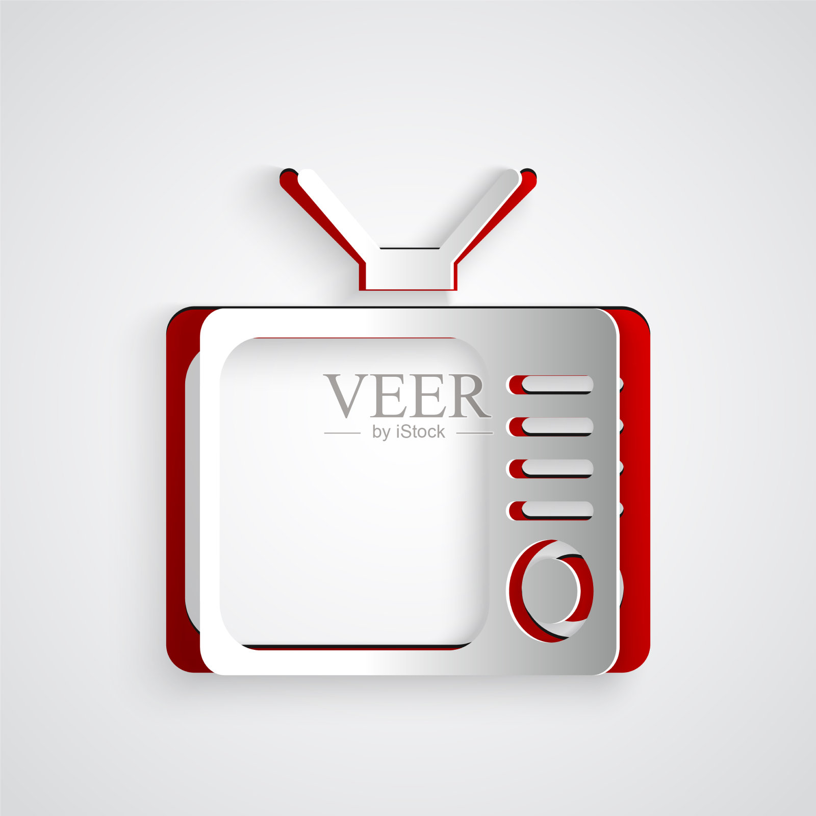 剪纸复古电视图标孤立在灰色插画图片素材