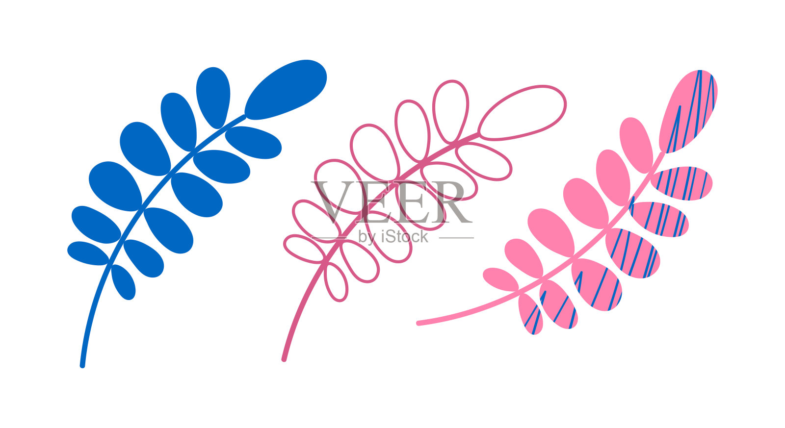 抽象的明亮的树枝树叶矢量插图在一个平坦的风格，孤立的元素在白色的背景插画图片素材