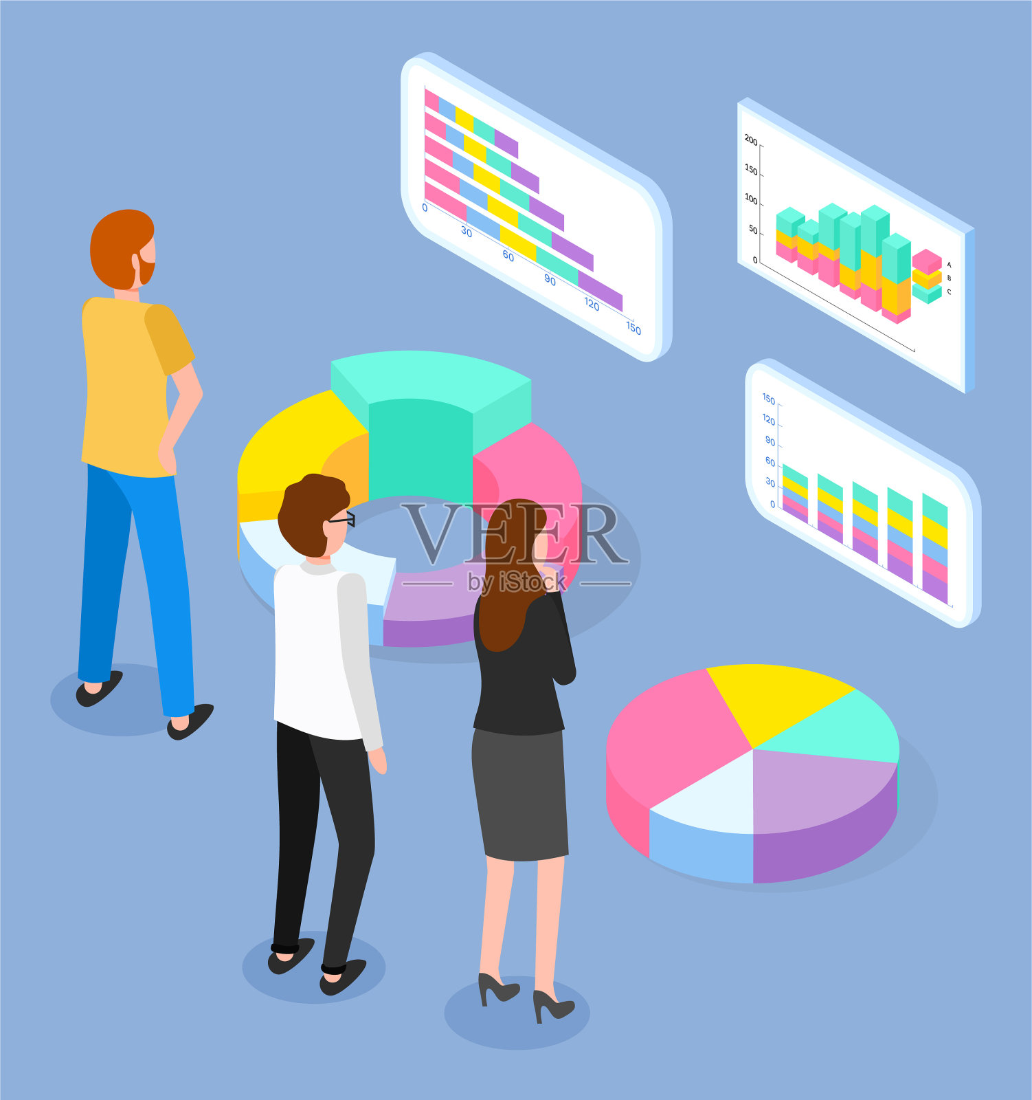 商人们正在学习金融酒吧和馅饼插画图片素材