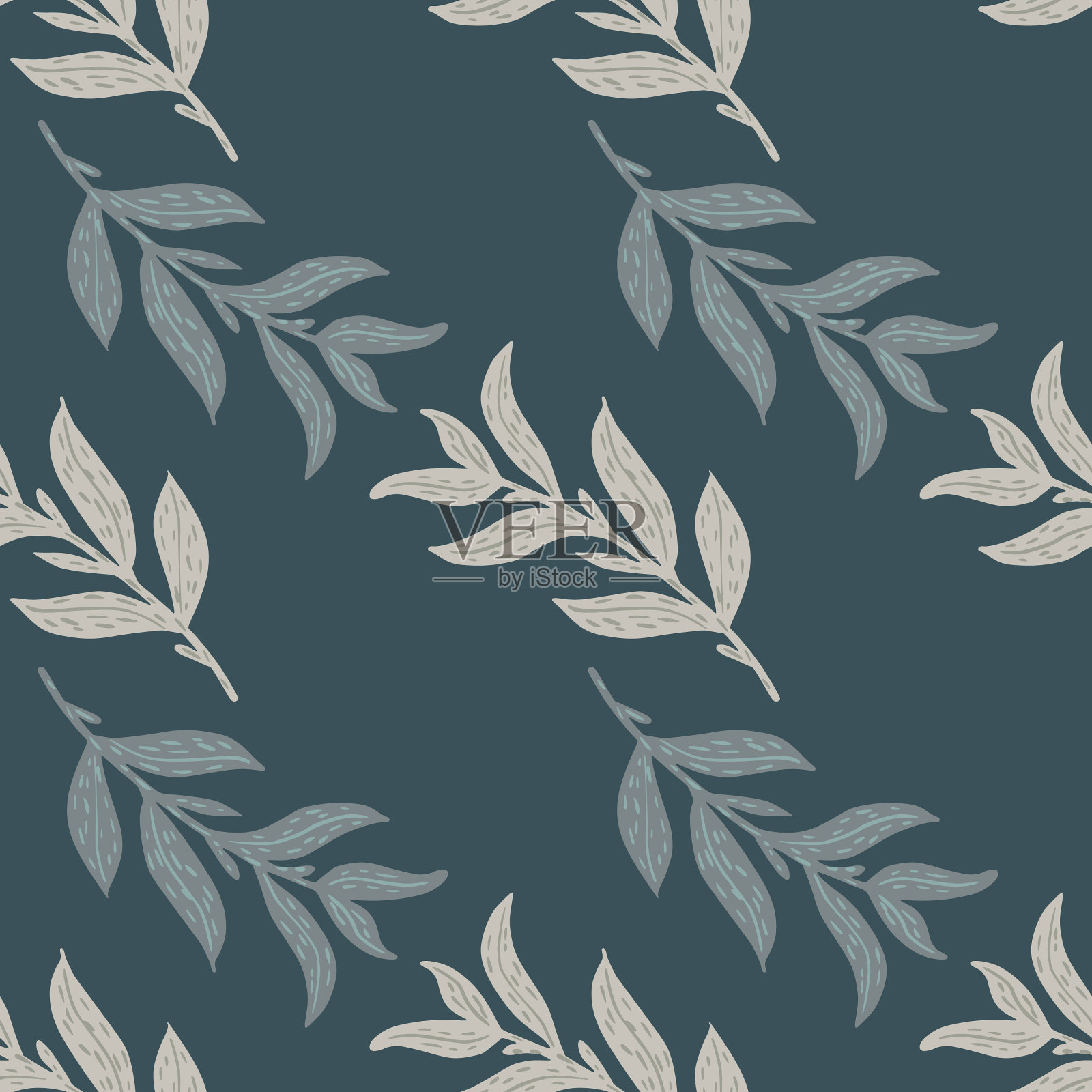 极简的无缝图案与自然涂鸦插画图片素材