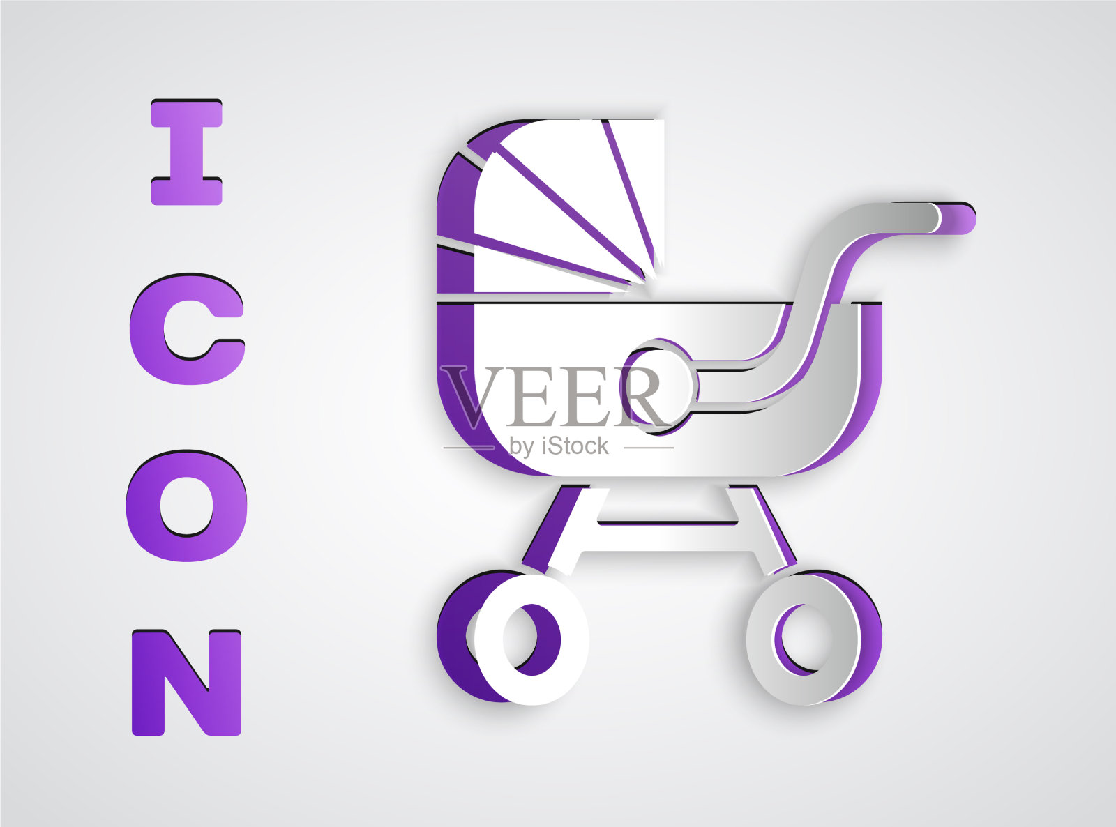 剪纸bastroller图标孤立在灰色插画图片素材