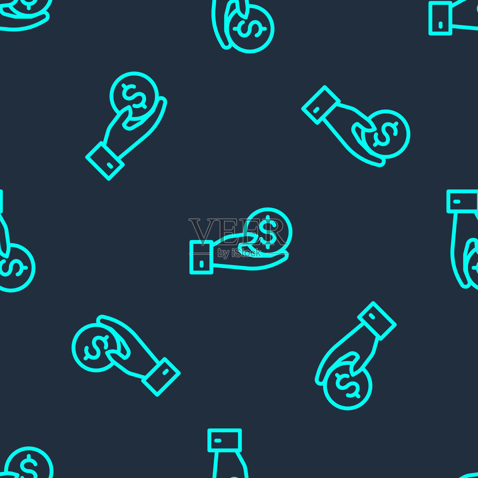 绿线人手给钱图标孤立插画图片素材