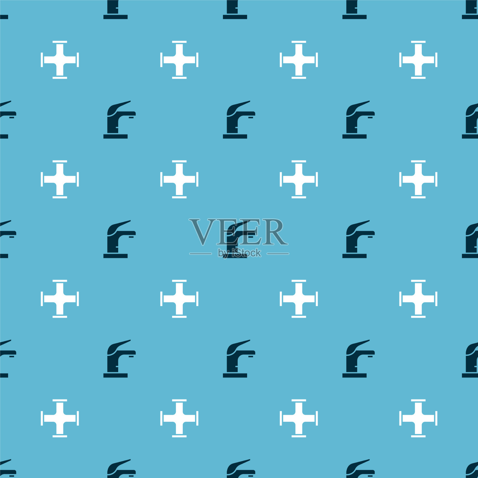 打开水龙头和工业金属管图标素材