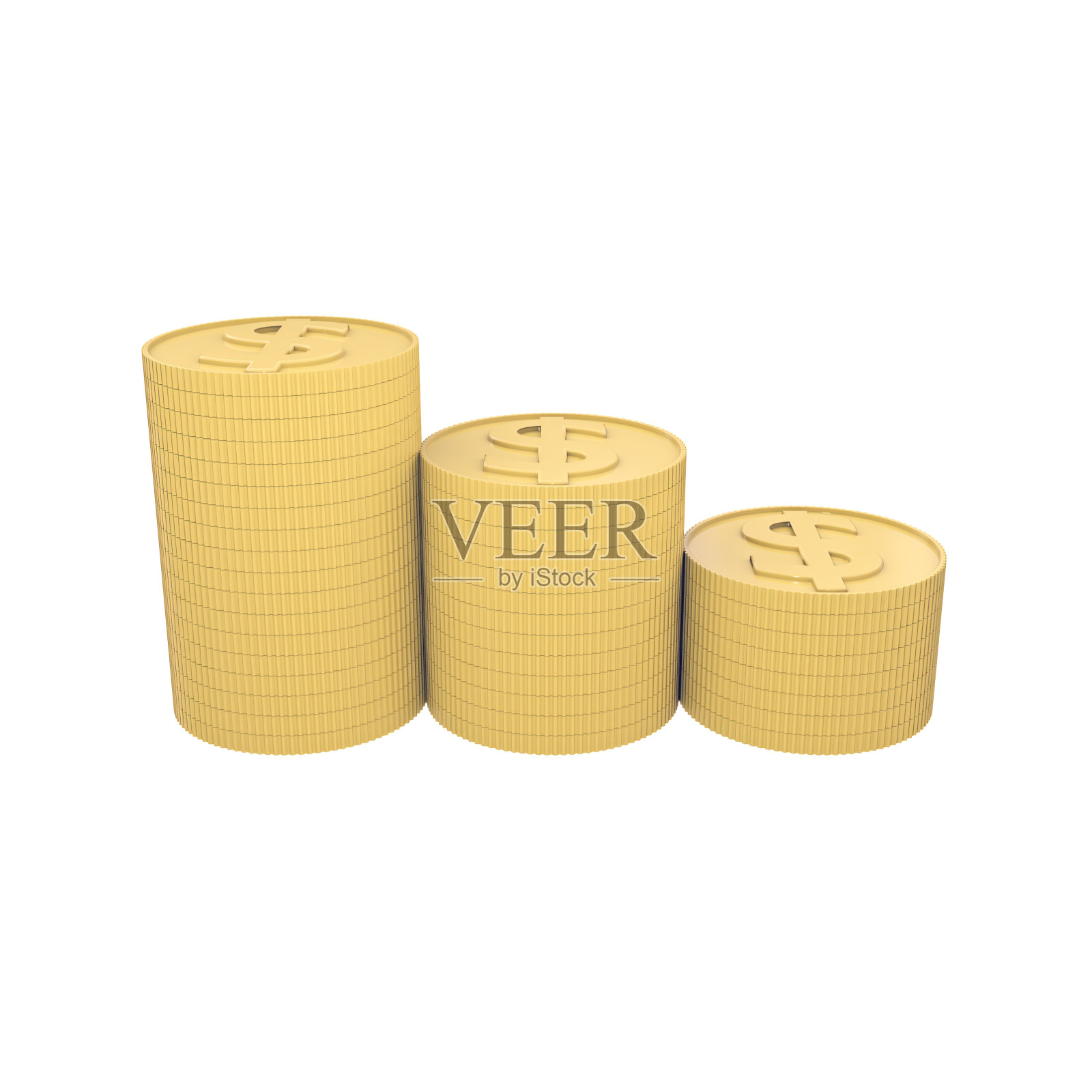 硬币堆叠3D插图孤立在白色背景照片摄影图片