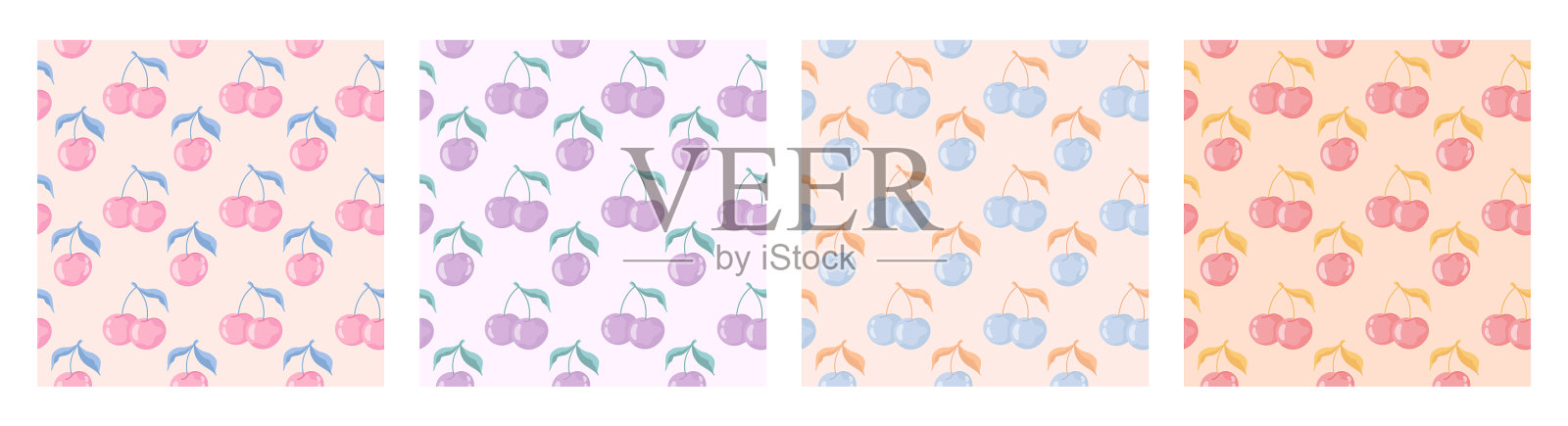 无缝设置不同的红樱桃图案插画图片素材