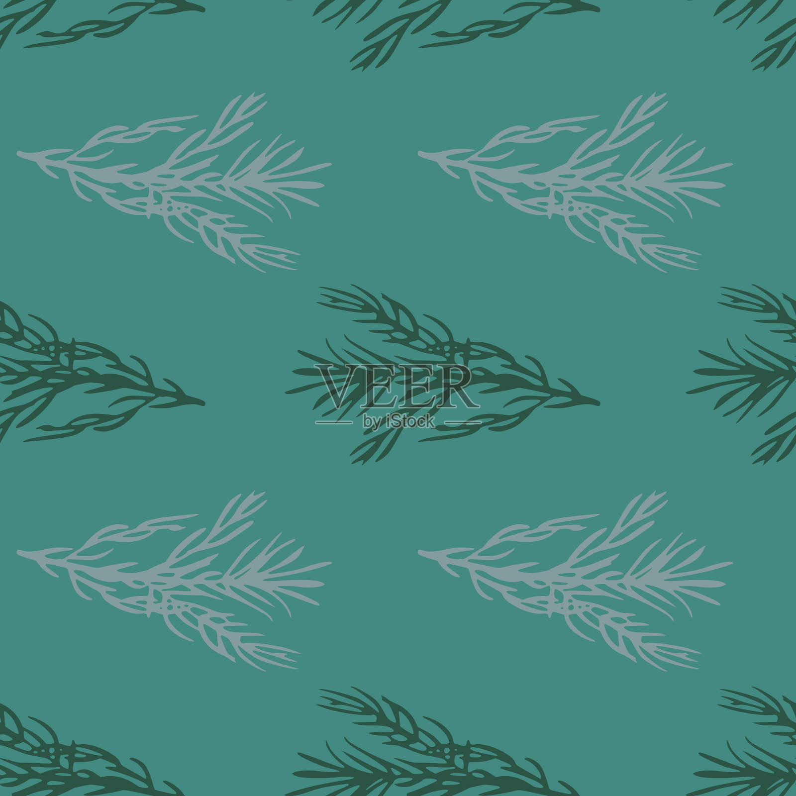 迷迭香无缝图案，深绿色插画图片素材