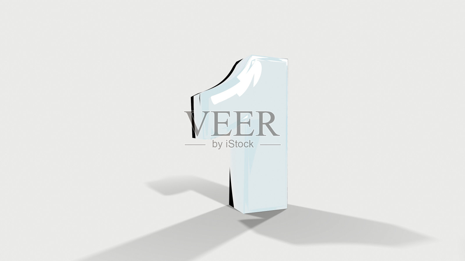 3D数字从平滑的蓝色玻璃与白色背景。照片摄影图片