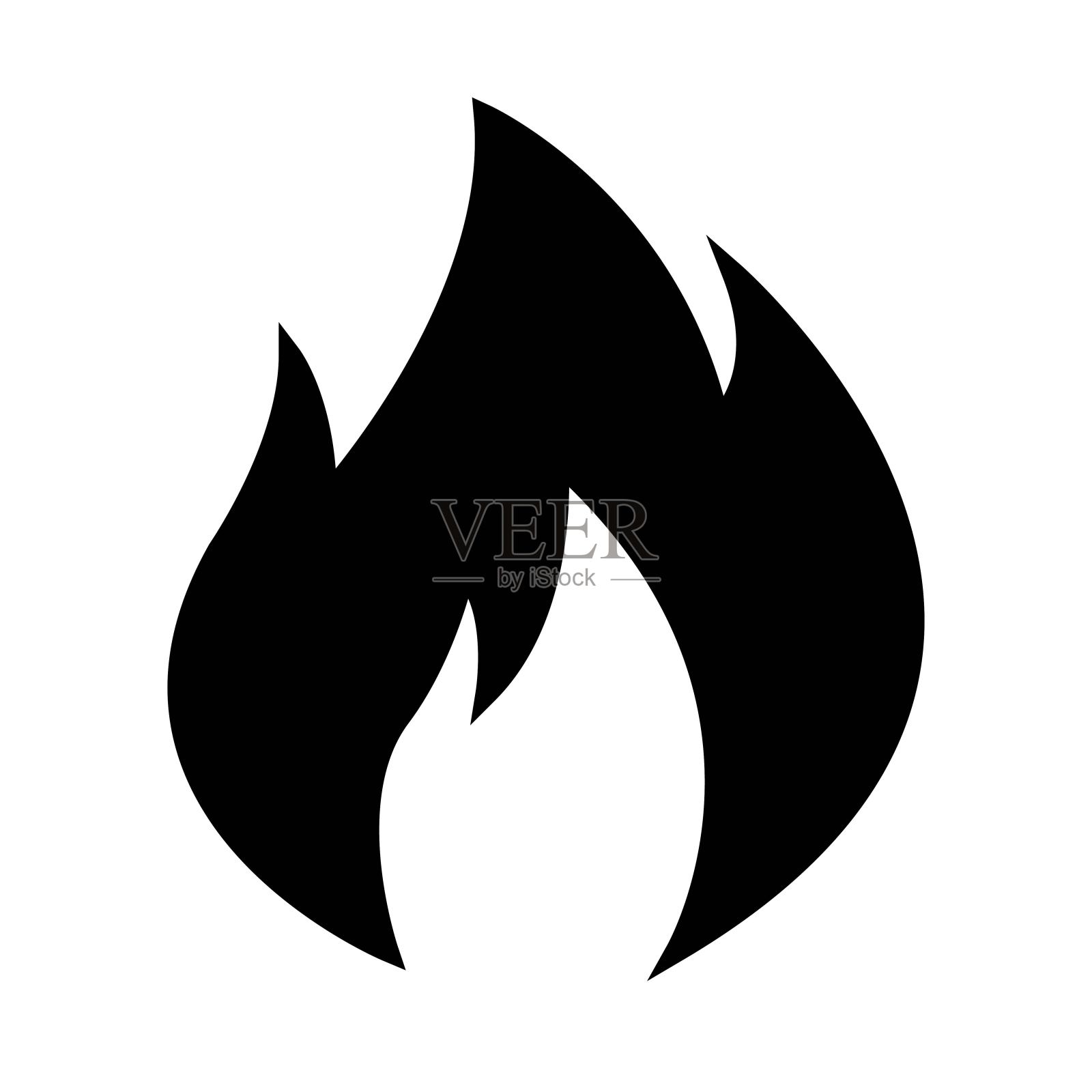 火或火焰标志黑色图标上的白色背景。新潮的平面孤立符号，标志可用于:插图，轮廓，标志，手机，应用程序，徽章，设计，网页，开发，gui, ui, ux。向量EPS 10图标素材