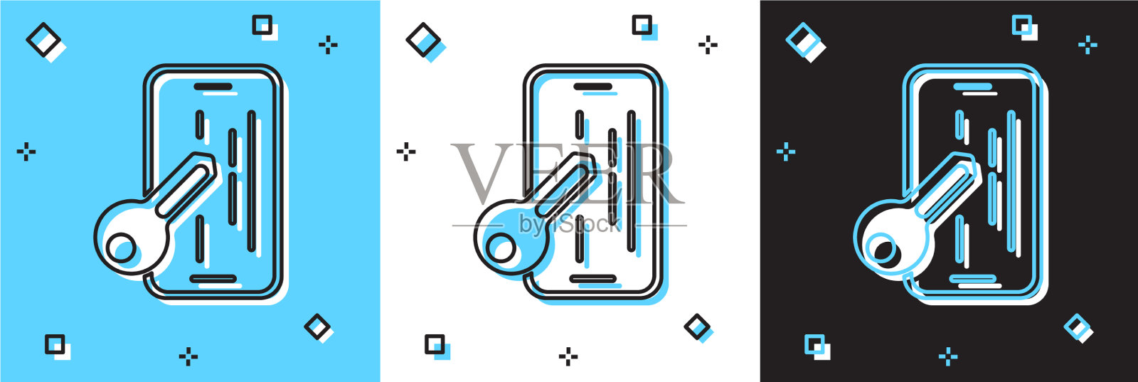 设置智能手机图标的玻璃屏幕保护器插画图片素材