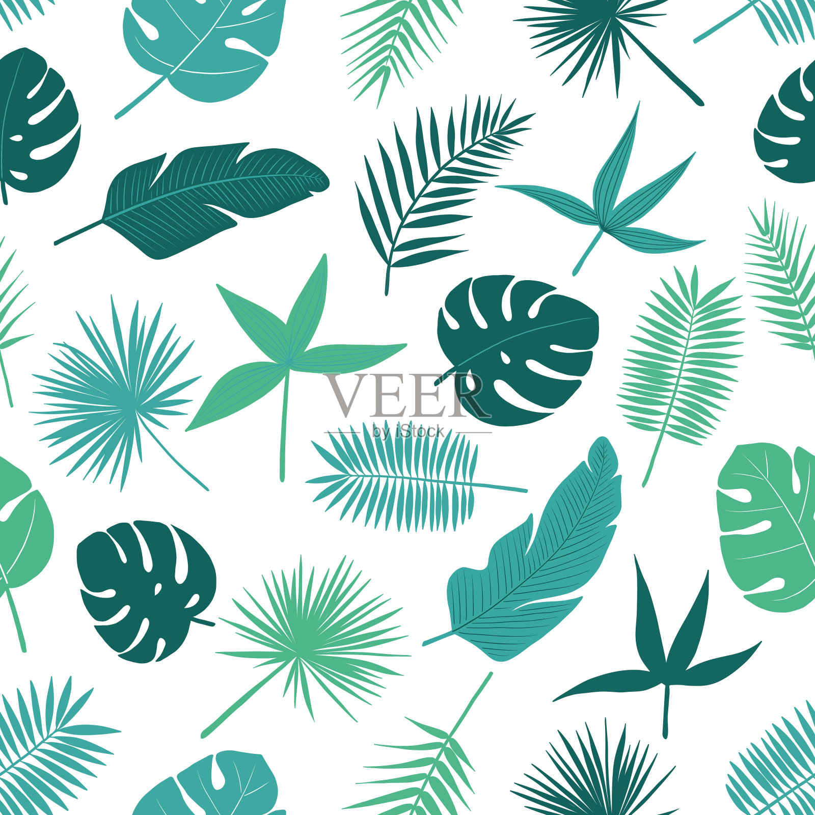 热带无缝模式与外来棕榈叶。矢量图插画图片素材