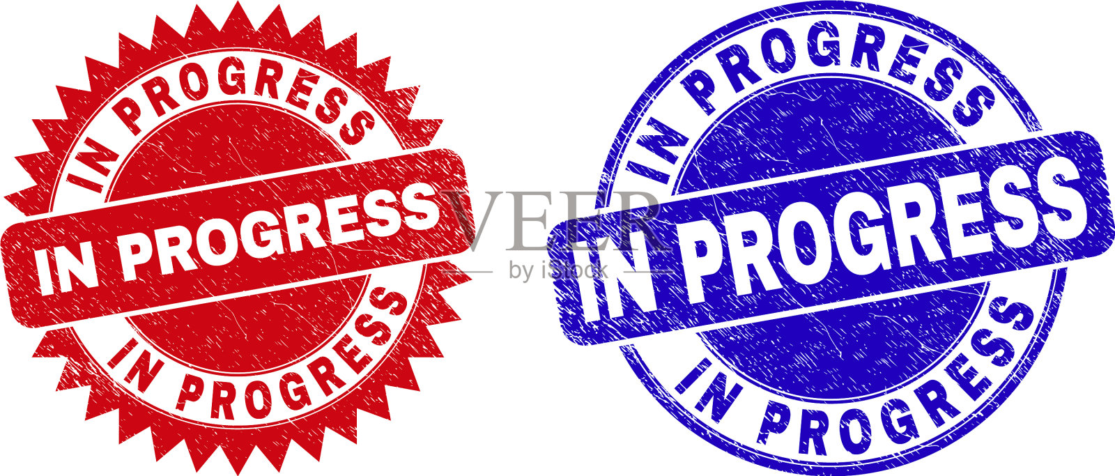 在进展中，圆形和玫瑰形印章印章插画图片素材