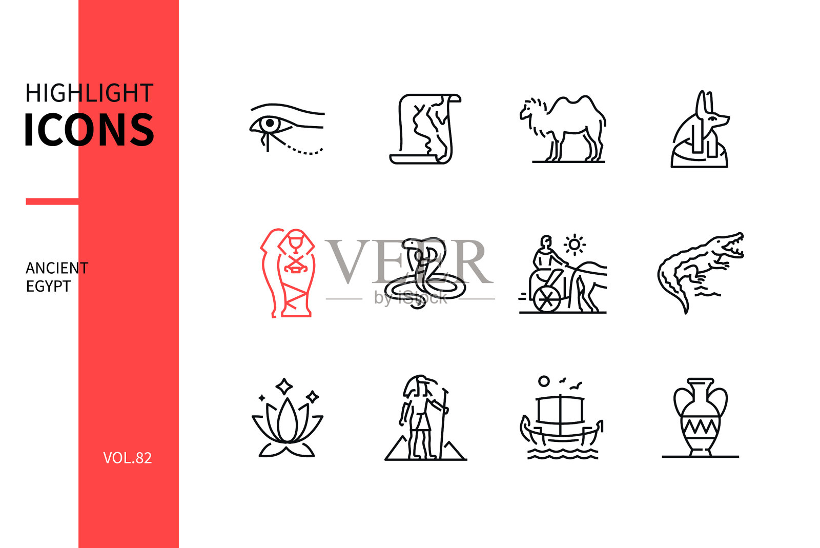 古埃及-现代线条设计风格图标集图标素材