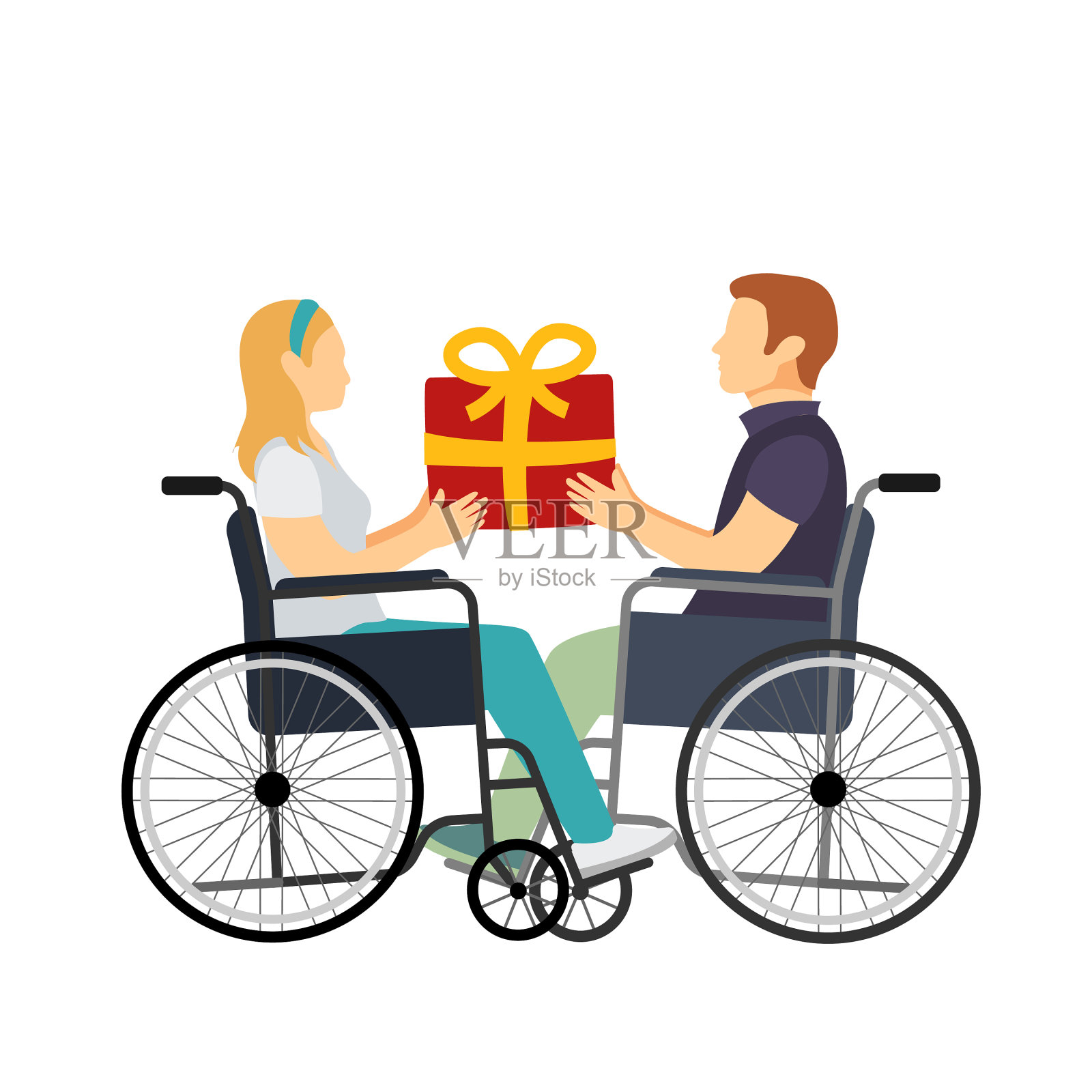 坐轮椅的人送礼物插画图片素材
