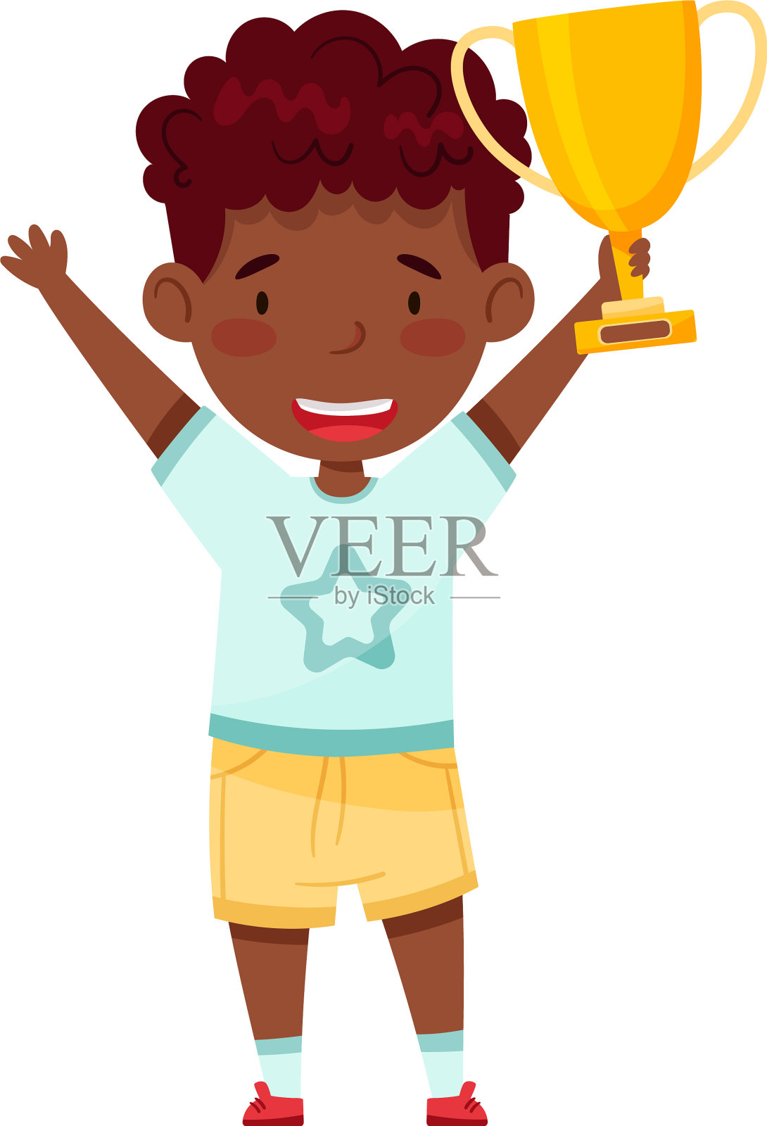 非裔美国小男孩拿着金杯插画图片素材