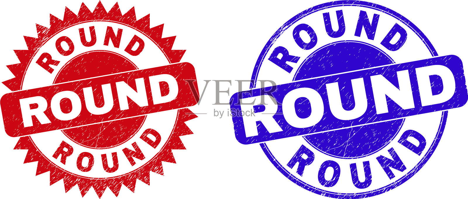 圆形和玫瑰形邮票印章与grunged风格插画图片素材