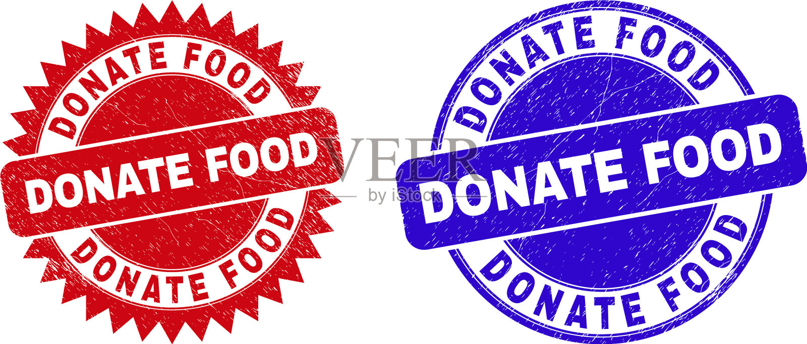 捐赠食物圆形和玫瑰形印章插画图片素材