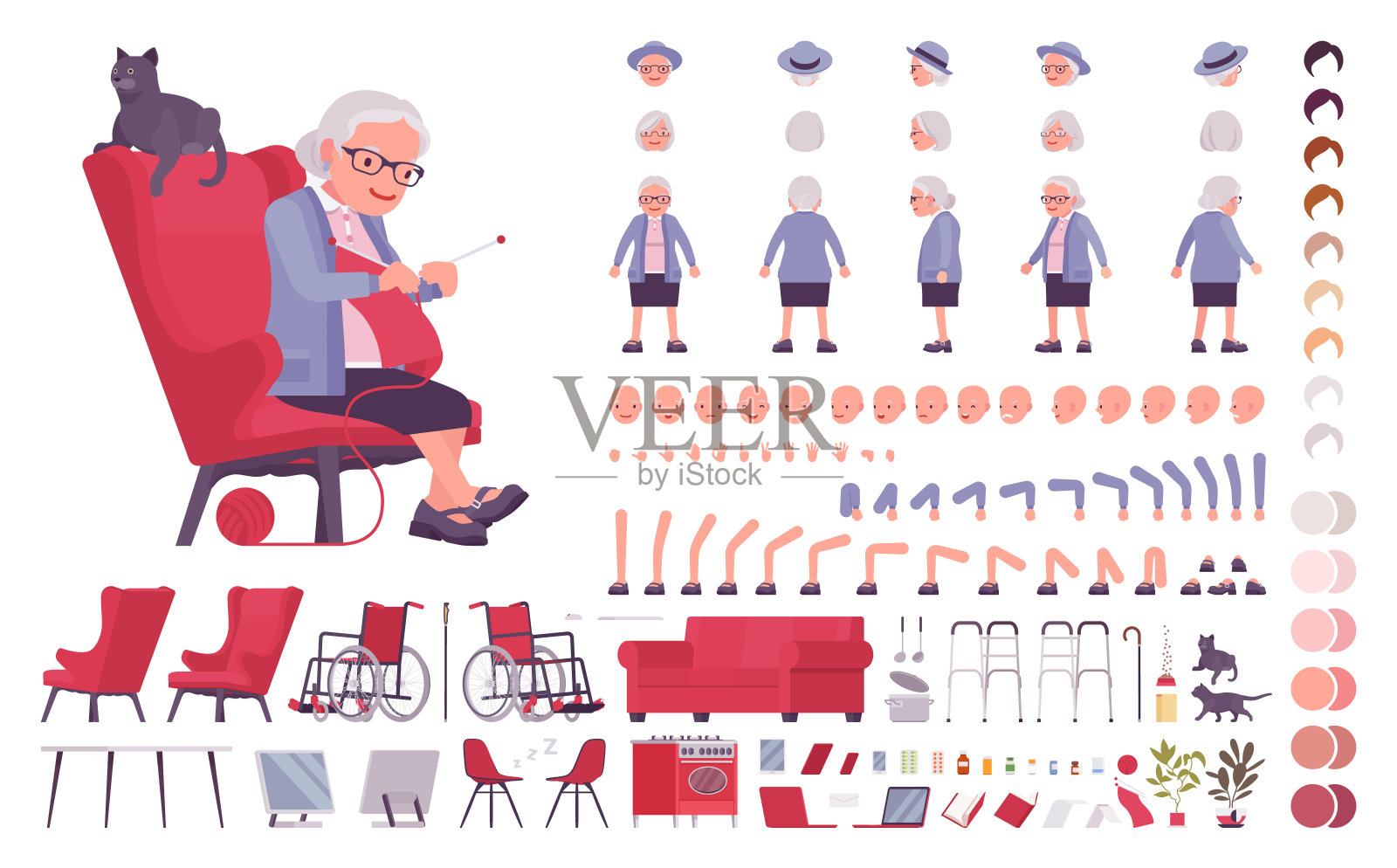 老妇建筑套装设计元素图片