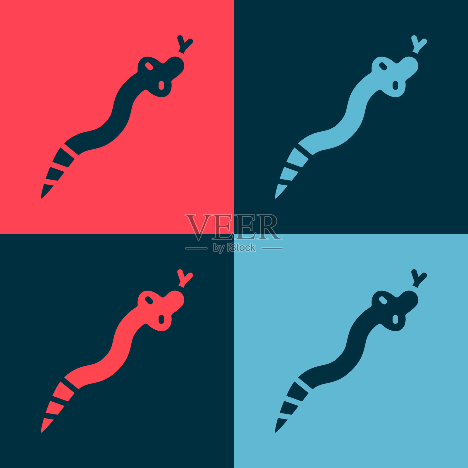 流行艺术蛇图标孤立的颜色背景插画图片素材