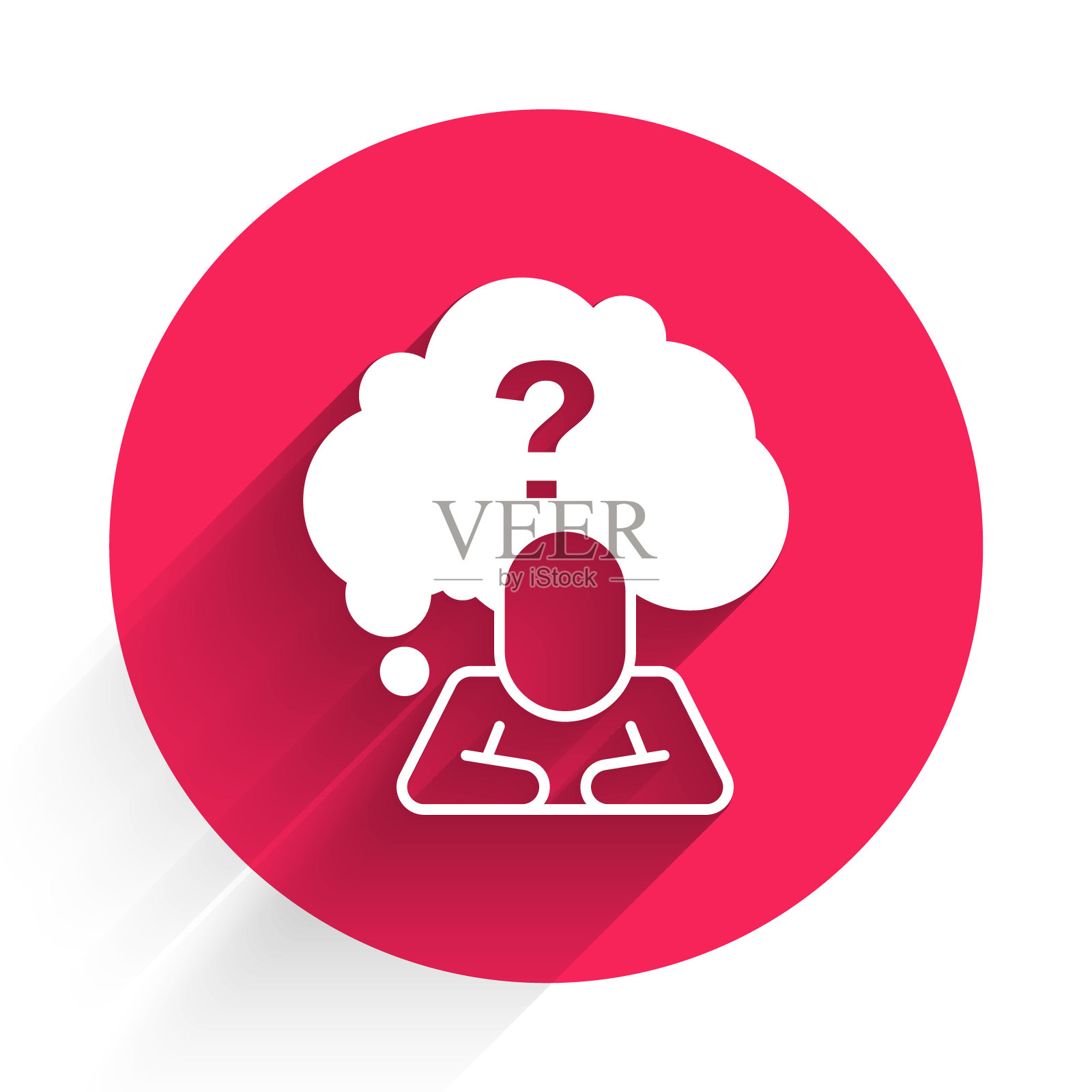 带问号的白色人头，带有长阴影。红色圆圈按钮。向量图标素材