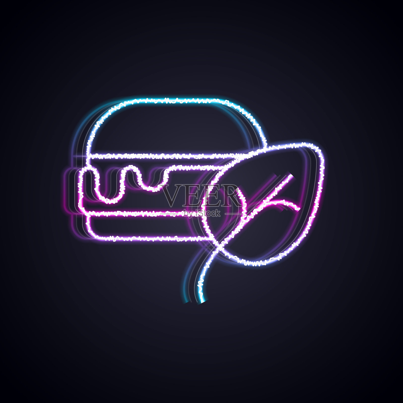 发光的霓虹灯线素食饮食图标孤立发光的霓虹灯线背景。有机，生物，生态标志。素食，不吃肉，不含乳糖，健康，新鲜，非暴力的食物。向量插画图片素材