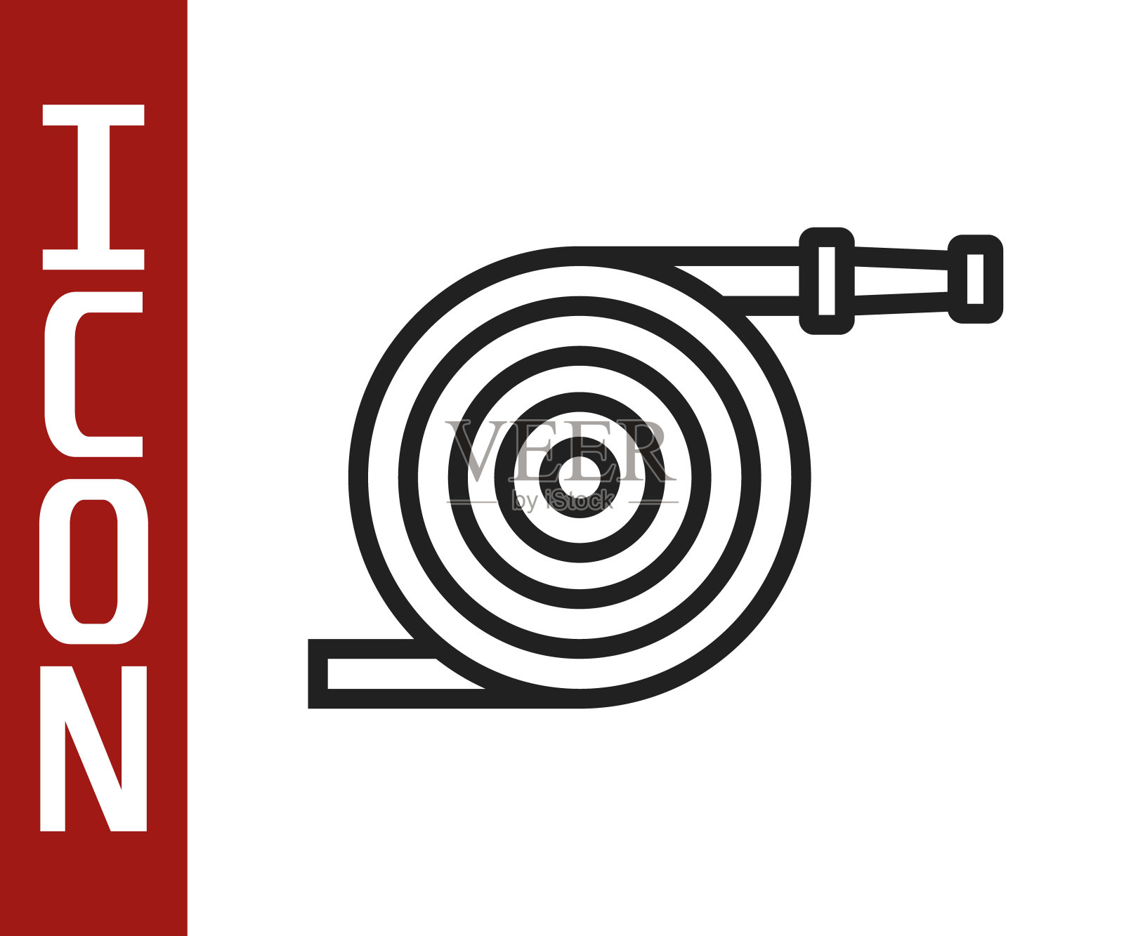 黑色线花园软管图标孤立在白色背景。喷枪图标。灌溉设备。向量插画图片素材