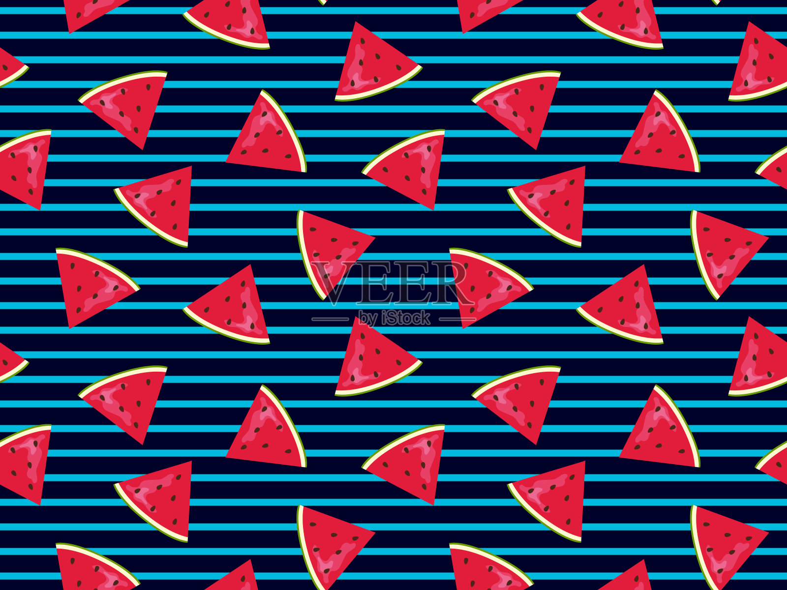 西瓜图案设计与条纹几何背景插画图片素材