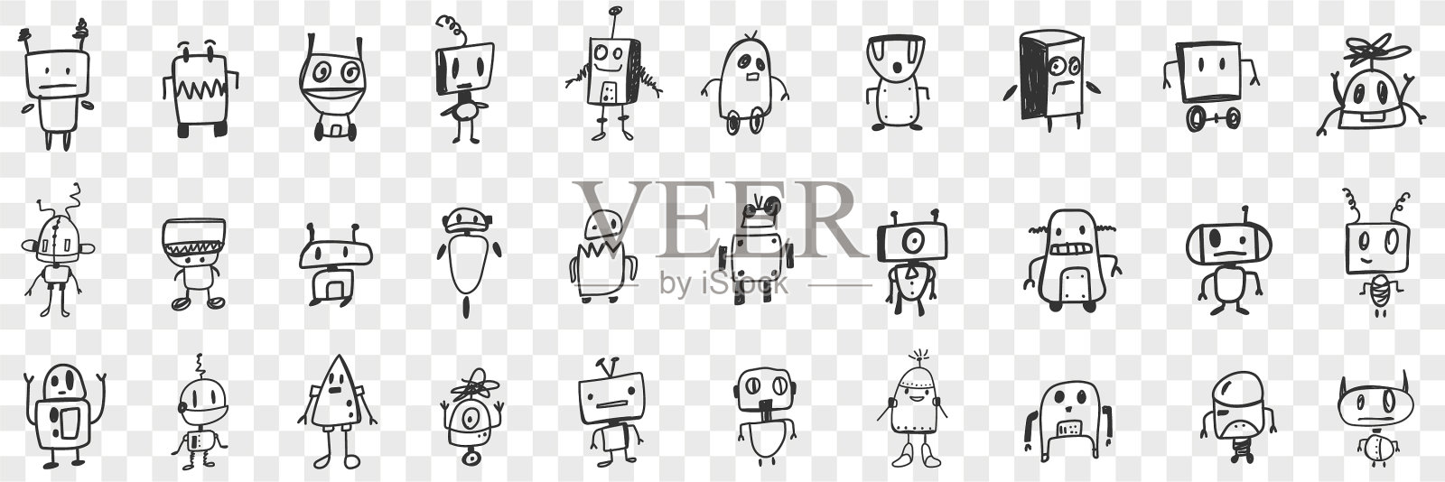 各种智能机器人涂鸦集插画图片素材