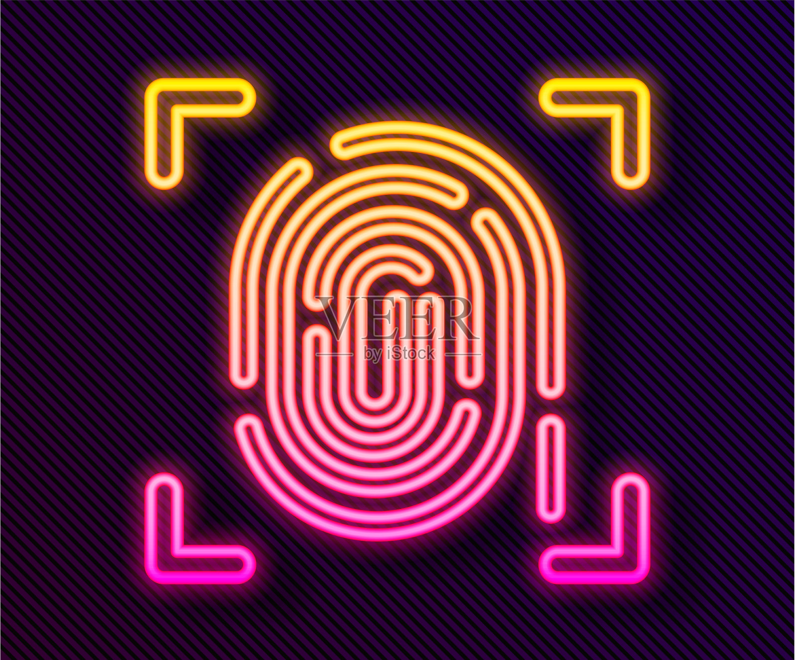 发光的霓虹灯线指纹图标隔离插画图片素材