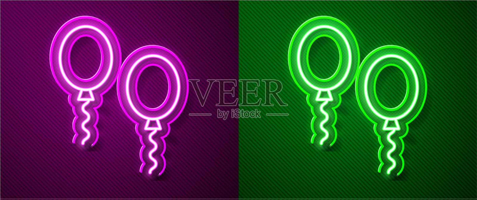 发光的霓虹线气球与丝带图标插画图片素材