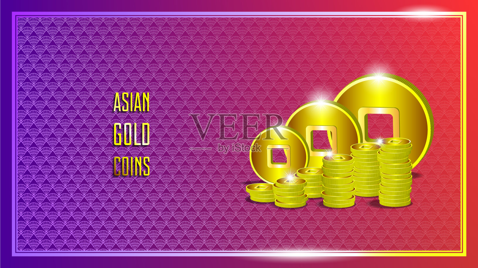 紫罗兰红色的经济海报堆砌着亚洲的黄金插画图片素材
