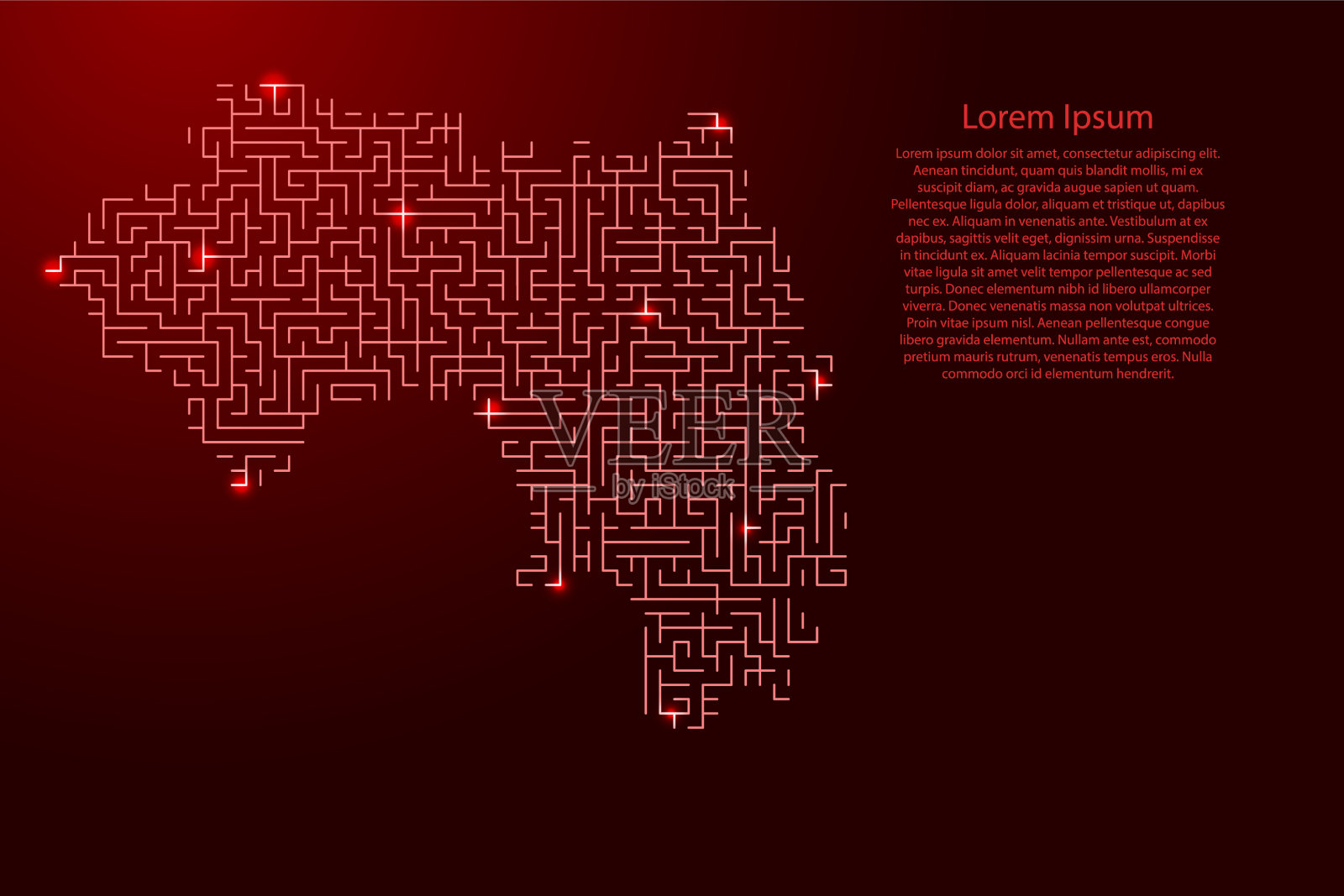 几内亚地图由红色迷宫网格和插画图片素材