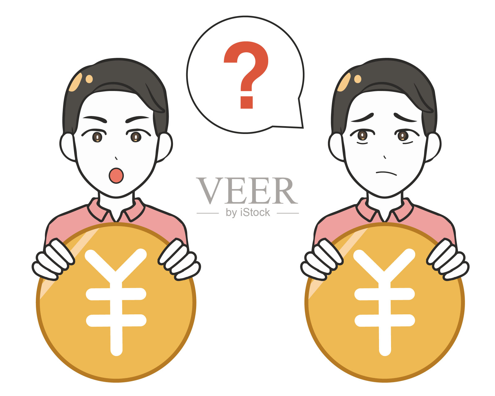 男人对钱有疑虑插画图片素材