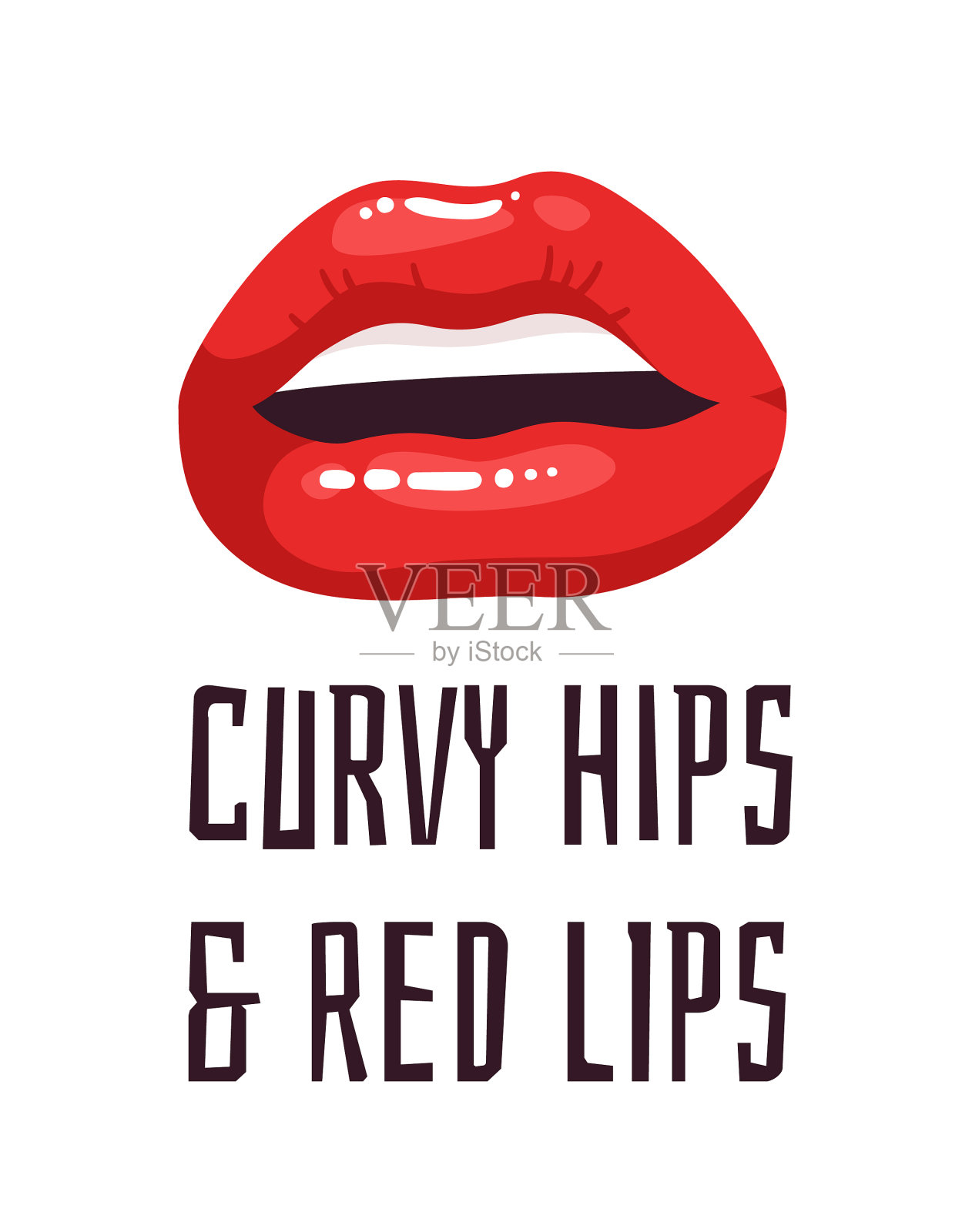 性感女性的嘴唇与红色的口红和文字插画图片素材