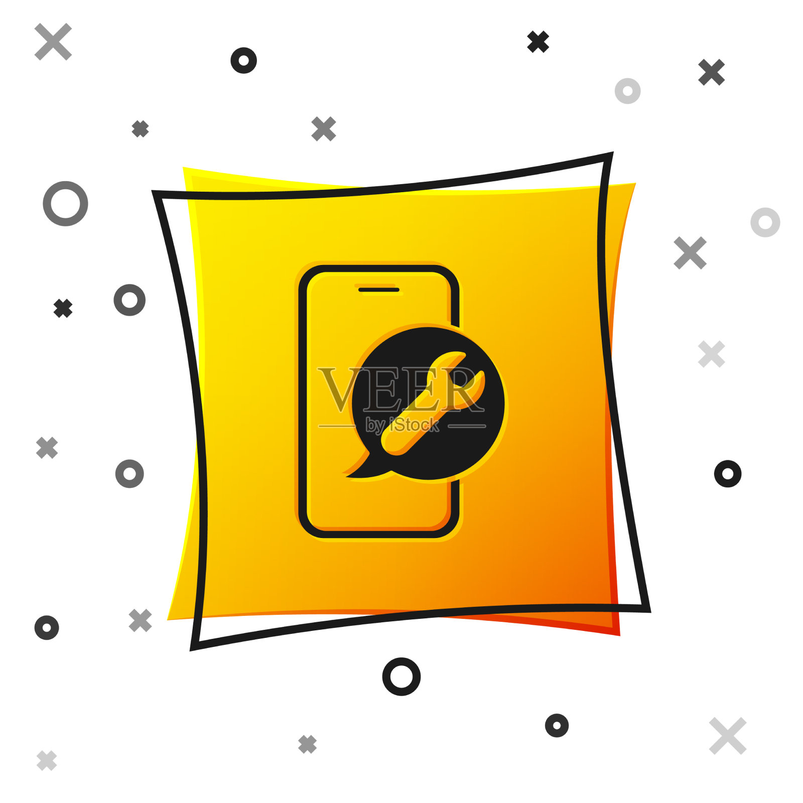 黑色手机与扳手图标隔离插画图片素材