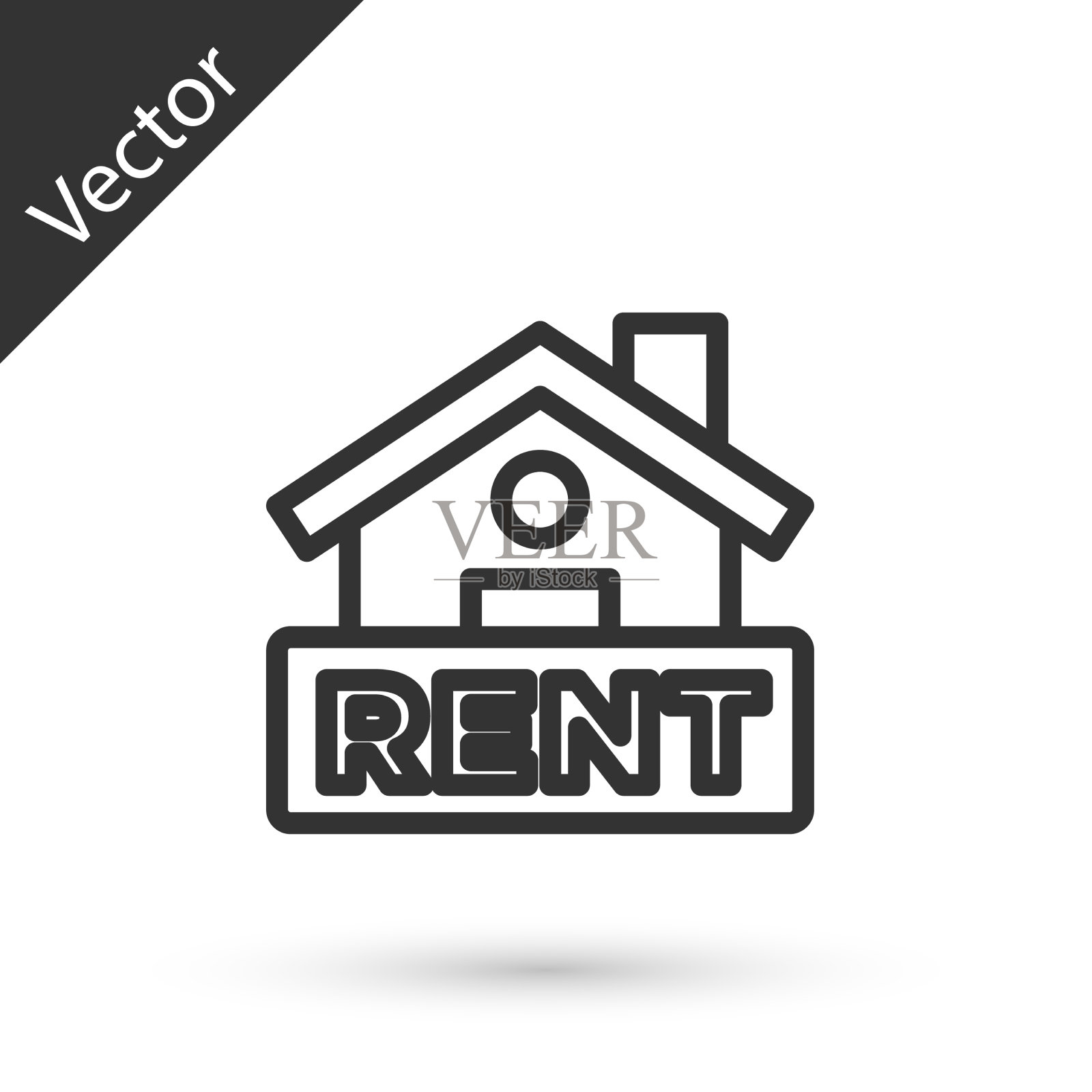 灰色的线条悬挂着带有文字的租赁图标图标素材
