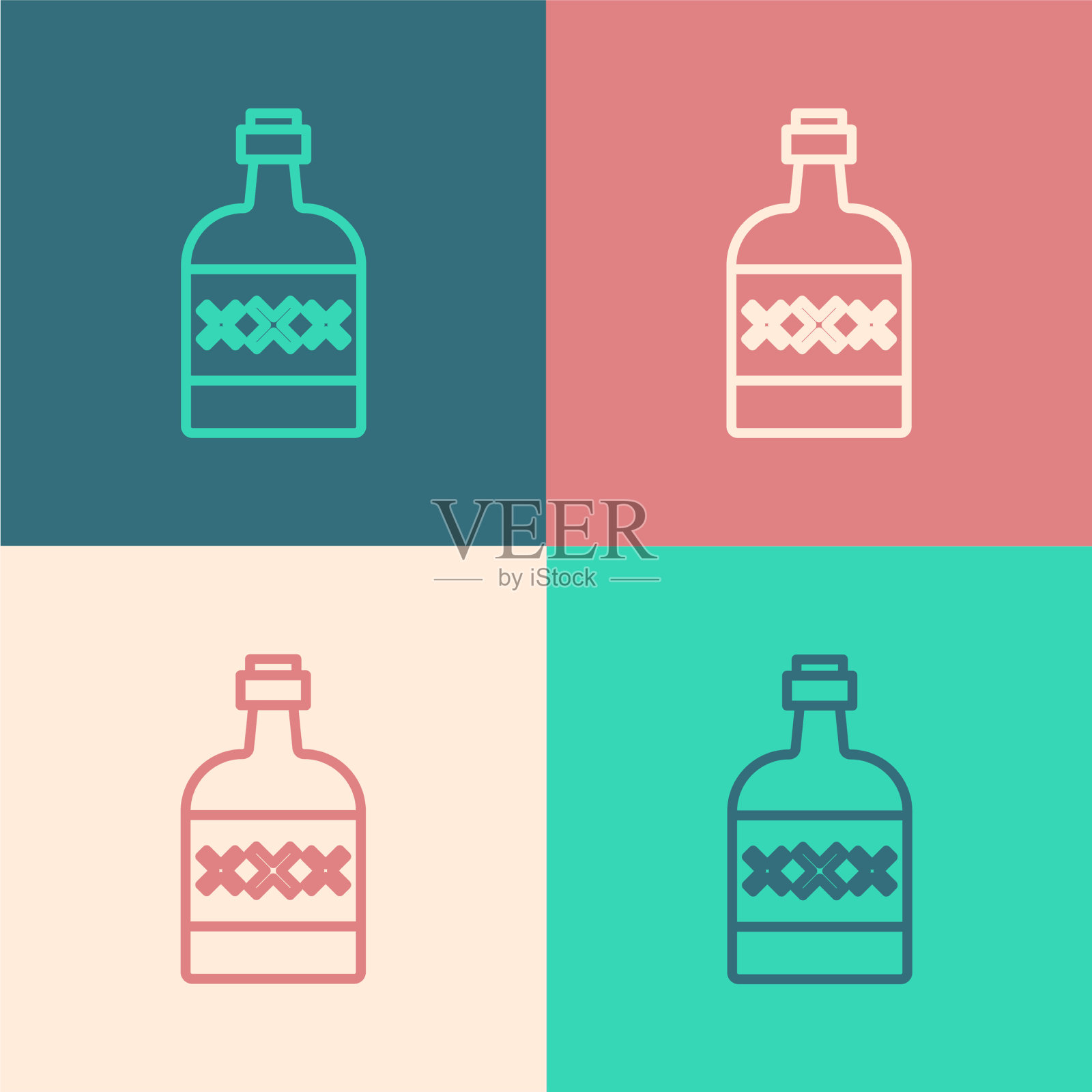 波普艺术线龙舌兰瓶图标孤立的颜色插画图片素材